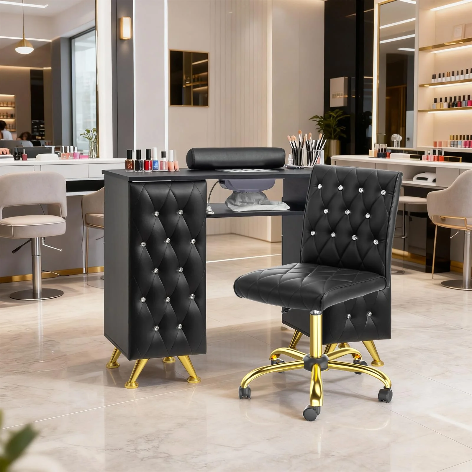 OmySalon MT-SC Nail Manicure Table w/Electric Dust Collector & Wrist Rest & Diamond Decoration - Image 37