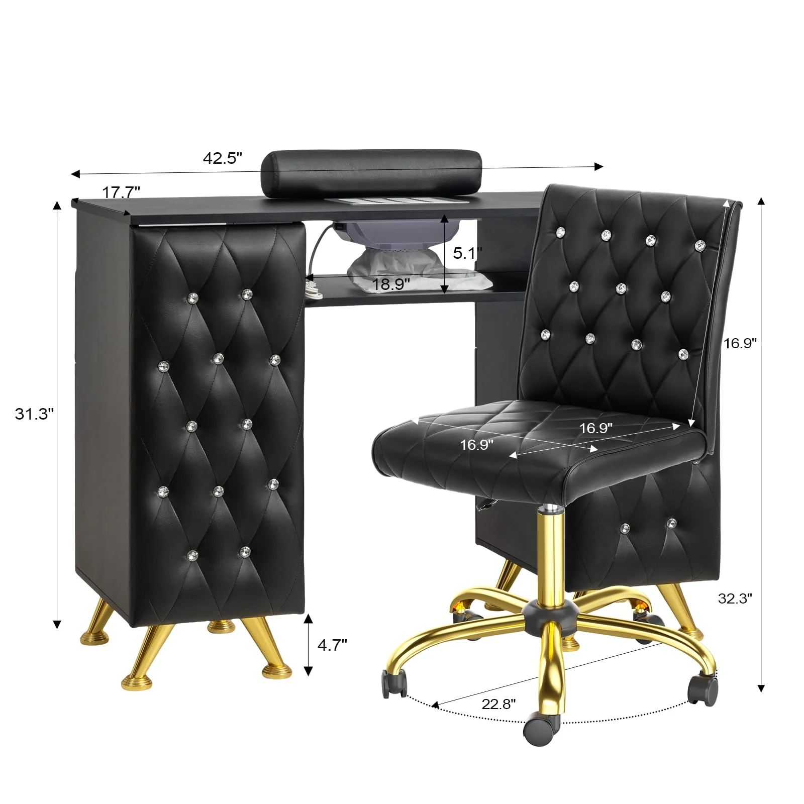 OmySalon MT-SC Nail Manicure Table w/Electric Dust Collector & Wrist Rest & Diamond Decoration - Image 38