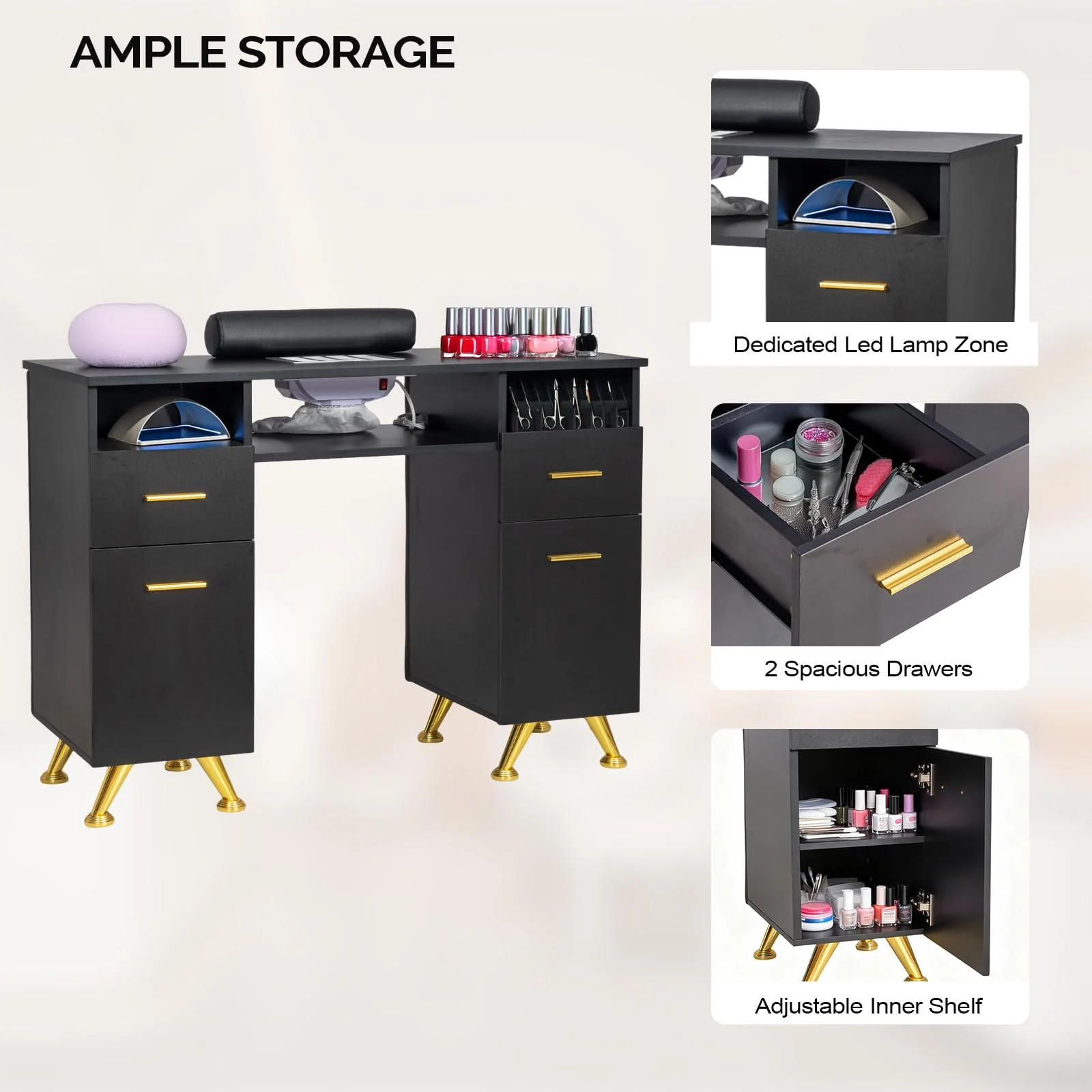 OmySalon MT-SC Nail Manicure Table w/Electric Dust Collector & Wrist Rest & Diamond Decoration - Image 40