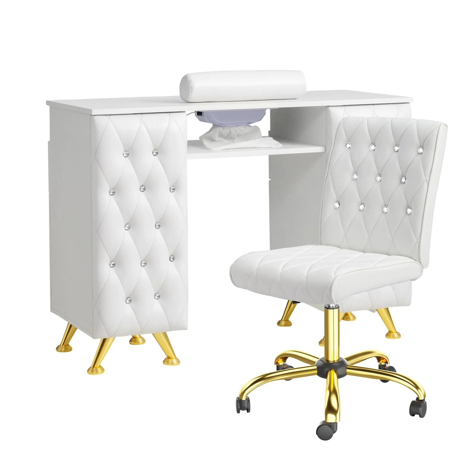 OmySalon MT-SC Nail Manicure Table w/Electric Dust Collector & Wrist Rest & Diamond Decoration - Image 43