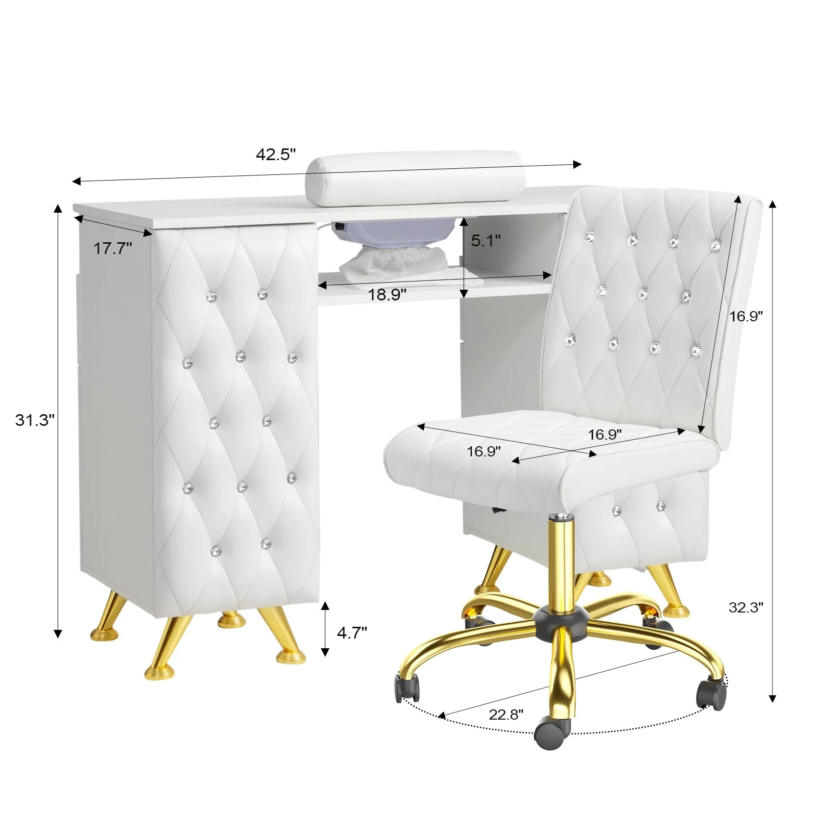 OmySalon MT-SC Nail Manicure Table w/Electric Dust Collector & Wrist Rest & Diamond Decoration - Image 45