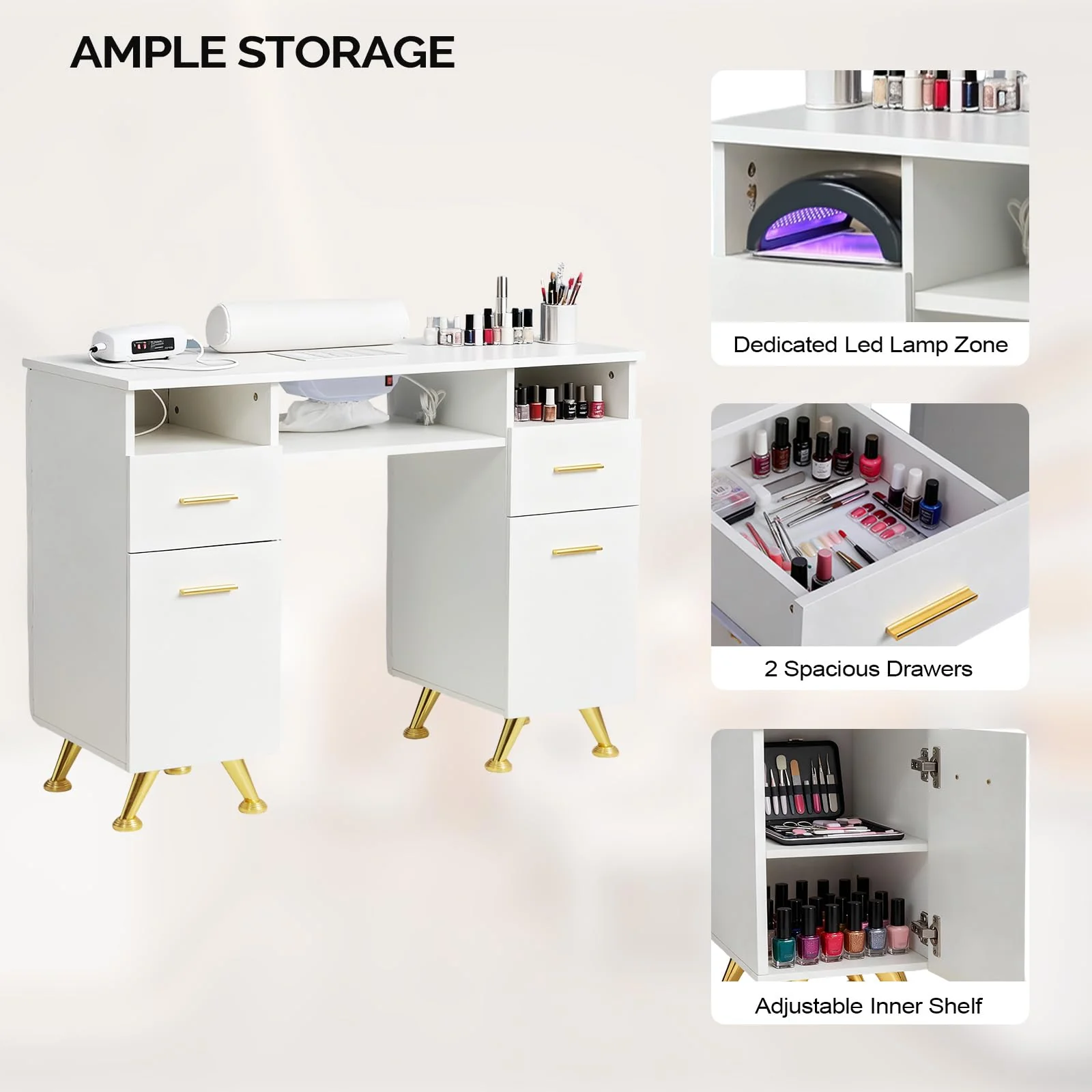 OmySalon MT-SC Nail Manicure Table w/Electric Dust Collector & Wrist Rest & Diamond Decoration - Image 47