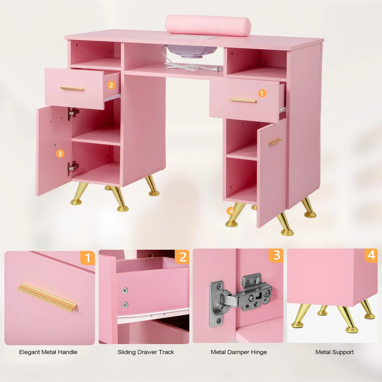OmySalon MT-SC Nail Manicure Table w/Electric Dust Collector & Wrist Rest & Diamond Decoration - Image 7