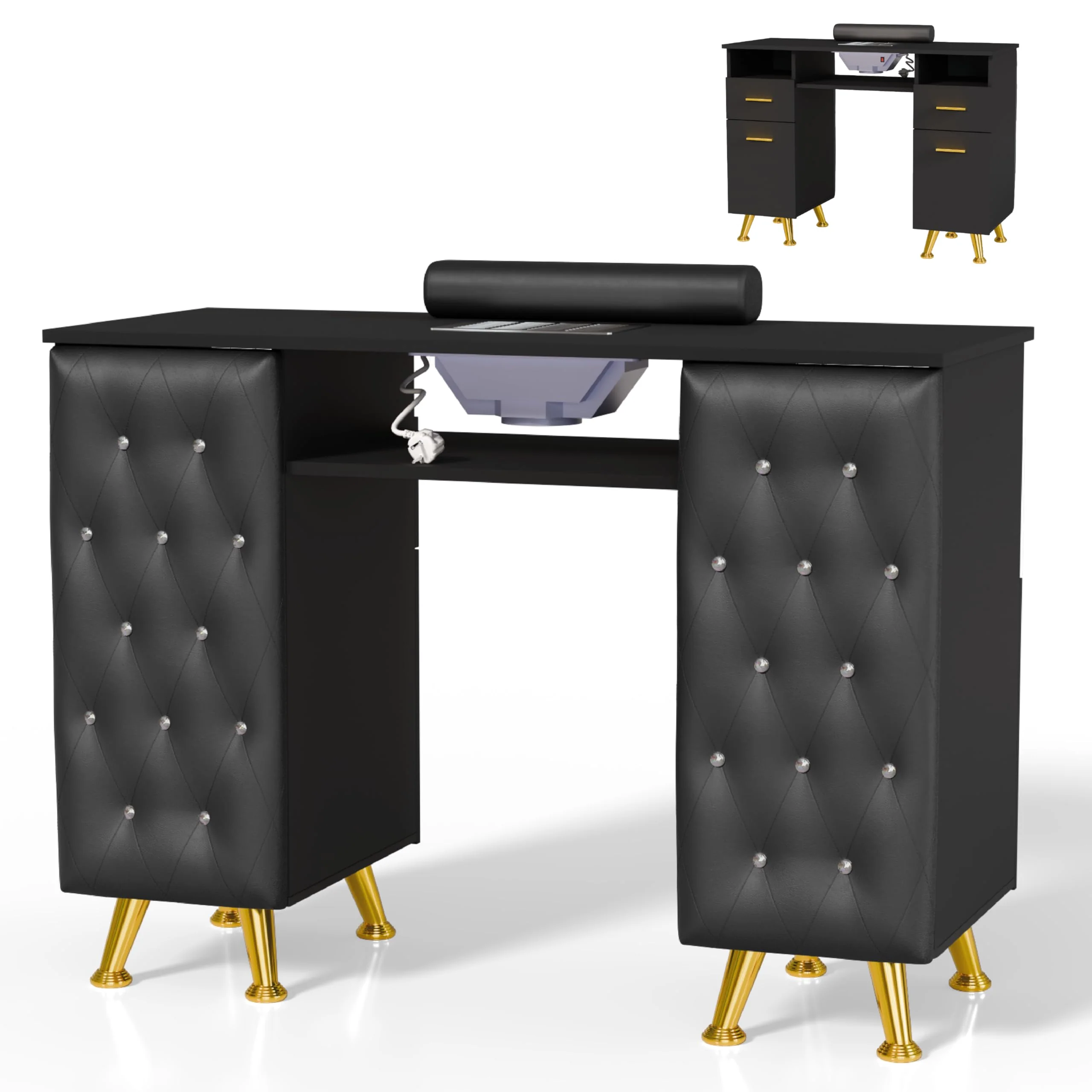 OmySalon MT-SC Nail Manicure Table w/Electric Dust Collector & Wrist Rest & Diamond Decoration - Image 8