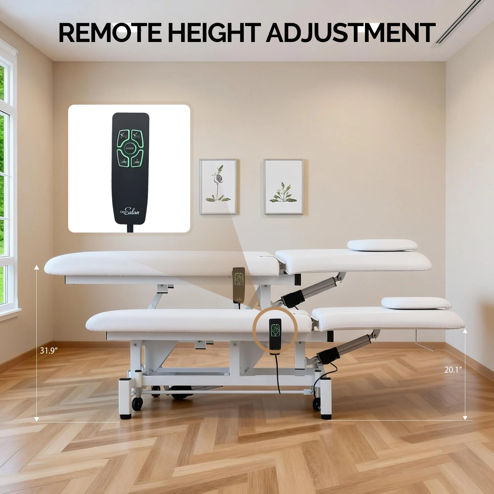 OmySalon MTB-DM 71in Heavy Duty Electric Dual-Motor Remote Control Physical Therapy Massage Table with Adjustable Height & Backrest - Image 12