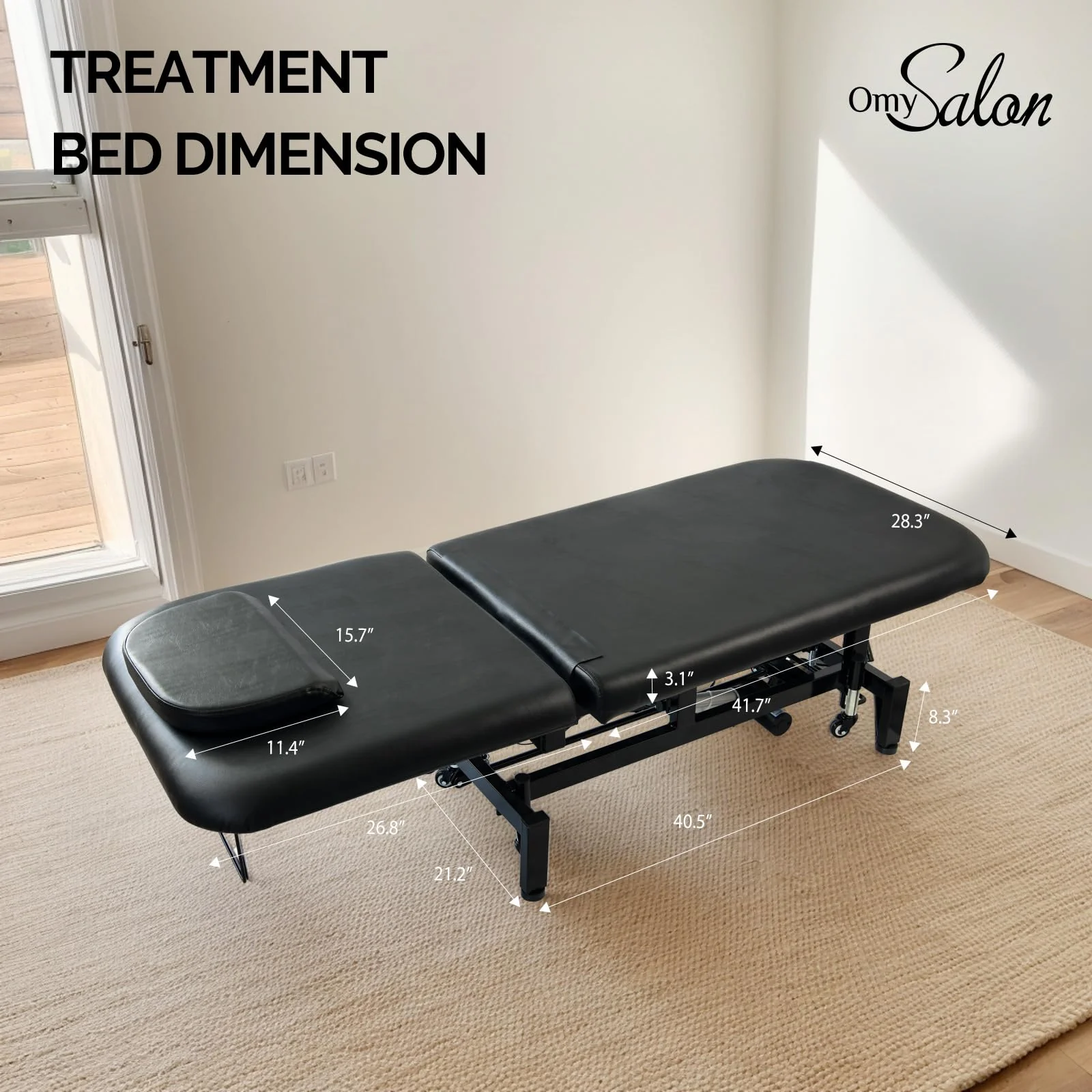 OmySalon MTB-DM 71in Heavy Duty Electric Dual-Motor Remote Control Physical Therapy Massage Table with Adjustable Height & Backrest - Image 3