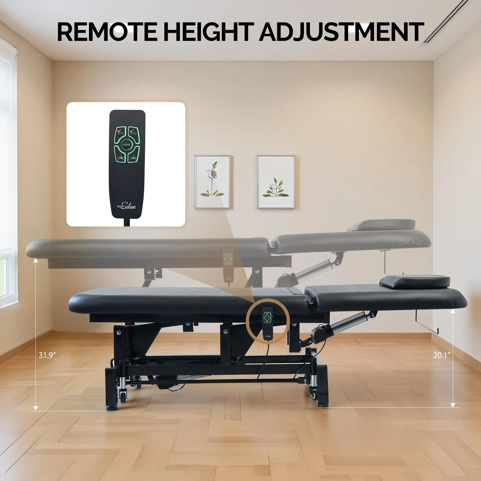 OmySalon MTB-DM 71in Heavy Duty Electric Dual-Motor Remote Control Physical Therapy Massage Table with Adjustable Height & Backrest - Image 4
