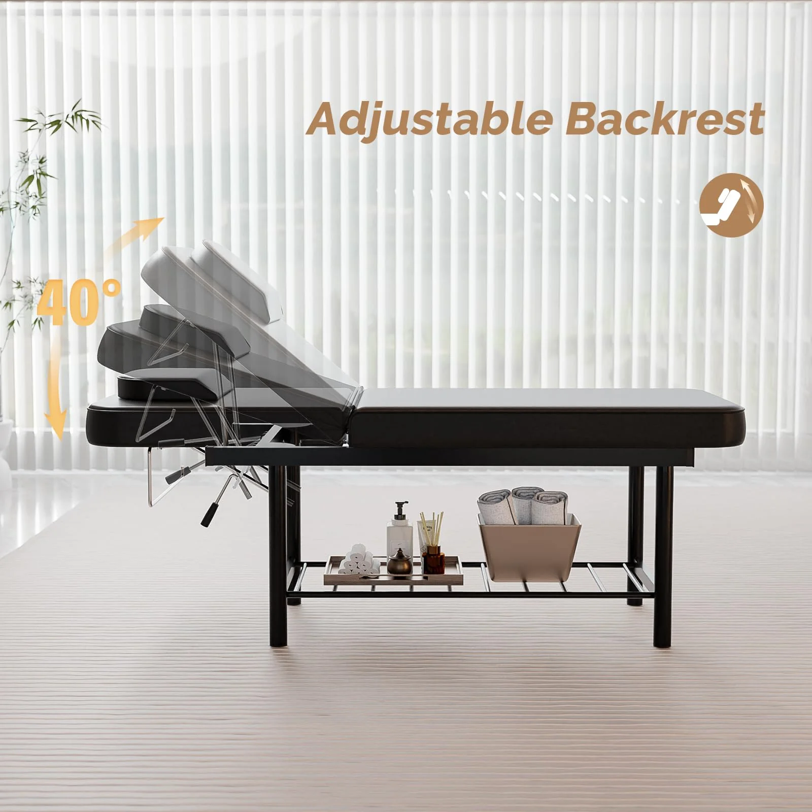 OmySalon MTB 72in Professional Stationary Physical Therapy Massage Table with Adjustable Backrest & Removable Headrest - Image 11