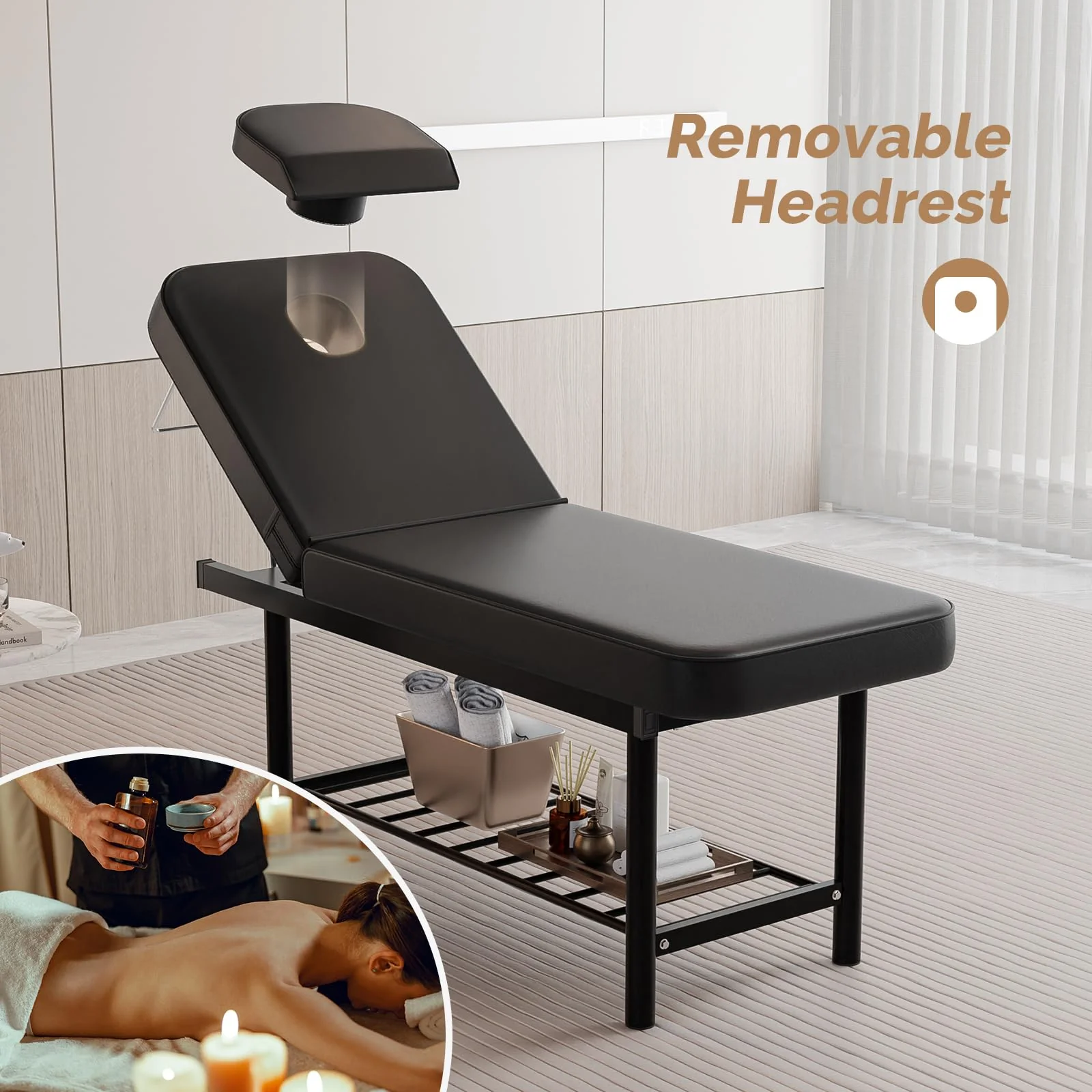 OmySalon MTB 72in Professional Stationary Physical Therapy Massage Table with Adjustable Backrest & Removable Headrest - Image 12