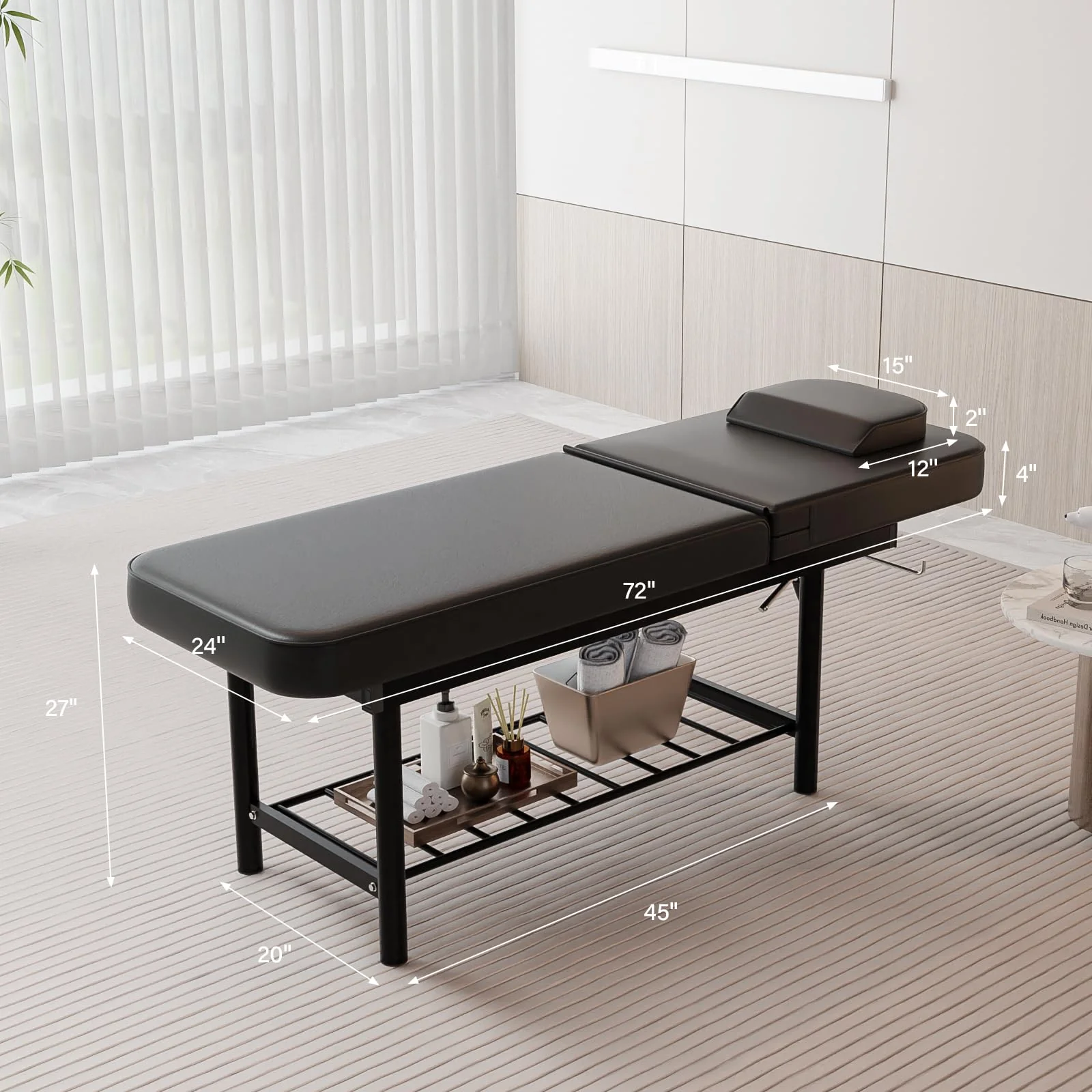 OmySalon MTB 72in Professional Stationary Physical Therapy Massage Table with Adjustable Backrest & Removable Headrest - Image 15