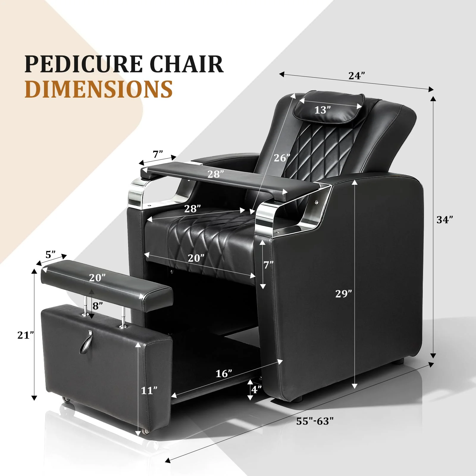 OmySalon PCE-WRS Electric Pedicure Chair with Adjustable Backrest & Movable Hand Pillow & Hidden Storage Platform - Image 3