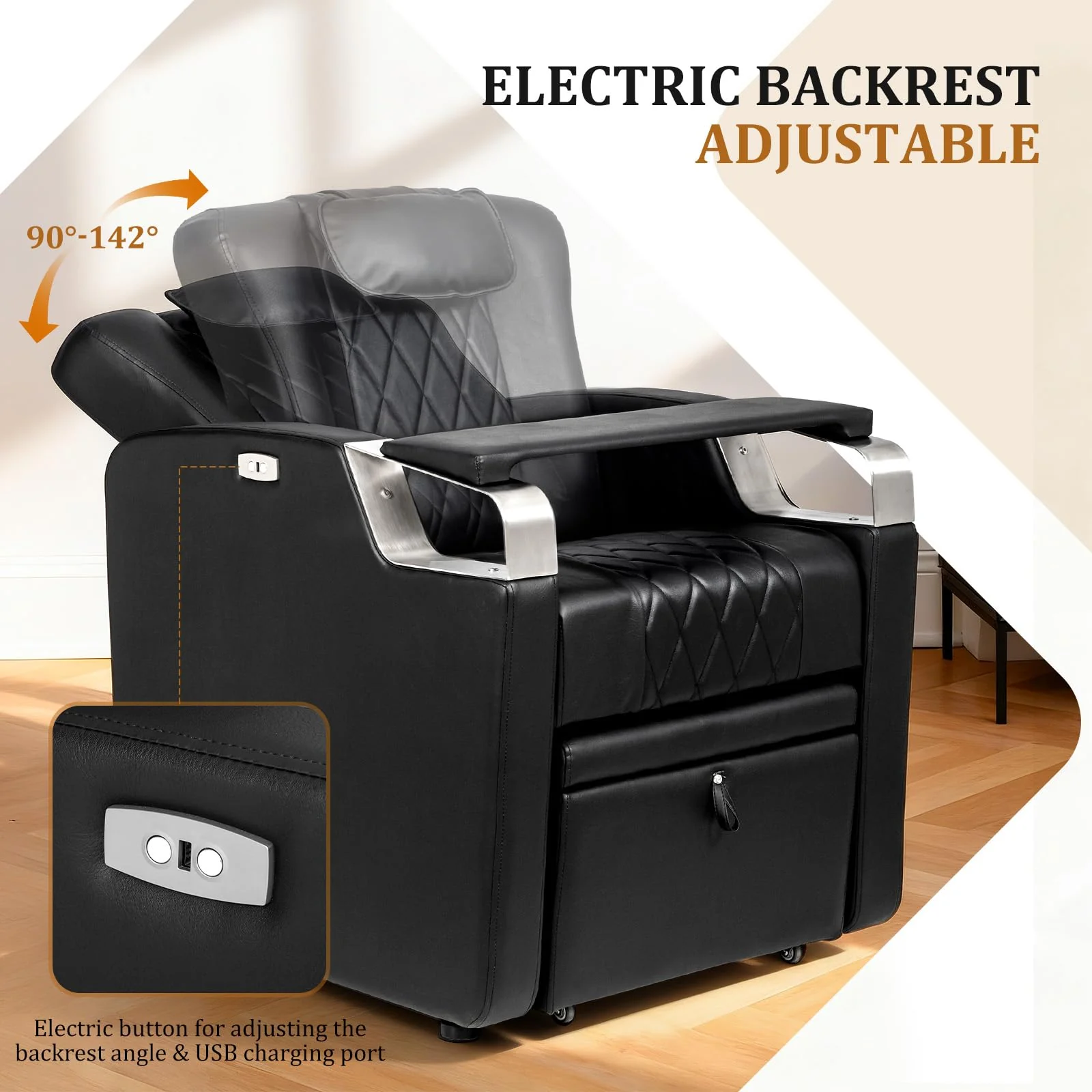 OmySalon PCE-WRS Electric Pedicure Chair with Adjustable Backrest & Movable Hand Pillow & Hidden Storage Platform - Image 4