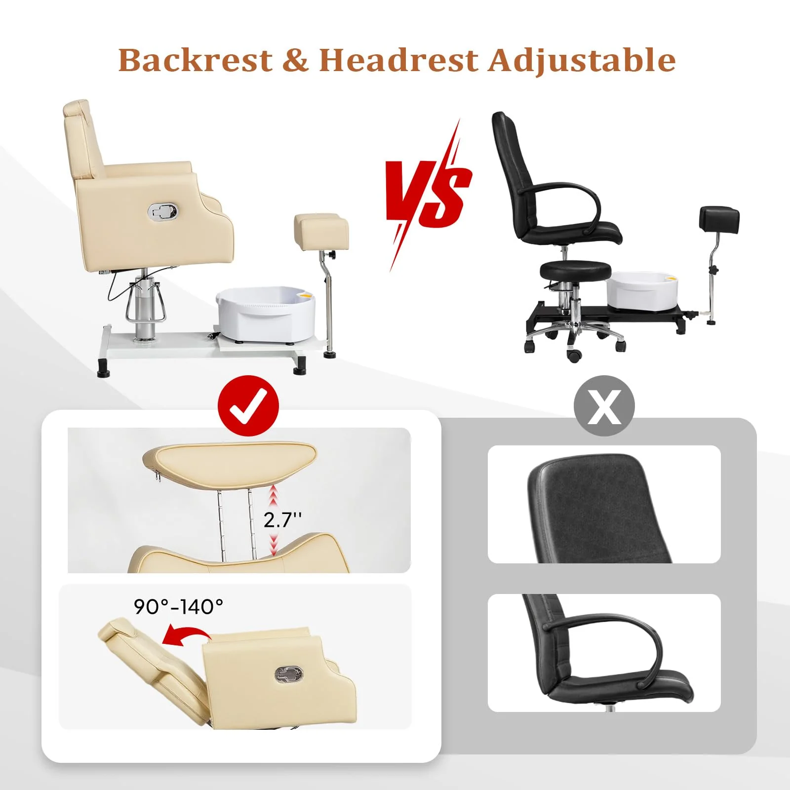 OmySalon PCM-WB 360° Rotation Hydraulic Pedicure Chair with Bubble Massage Foot Bath & Rolling Stool - Image 13