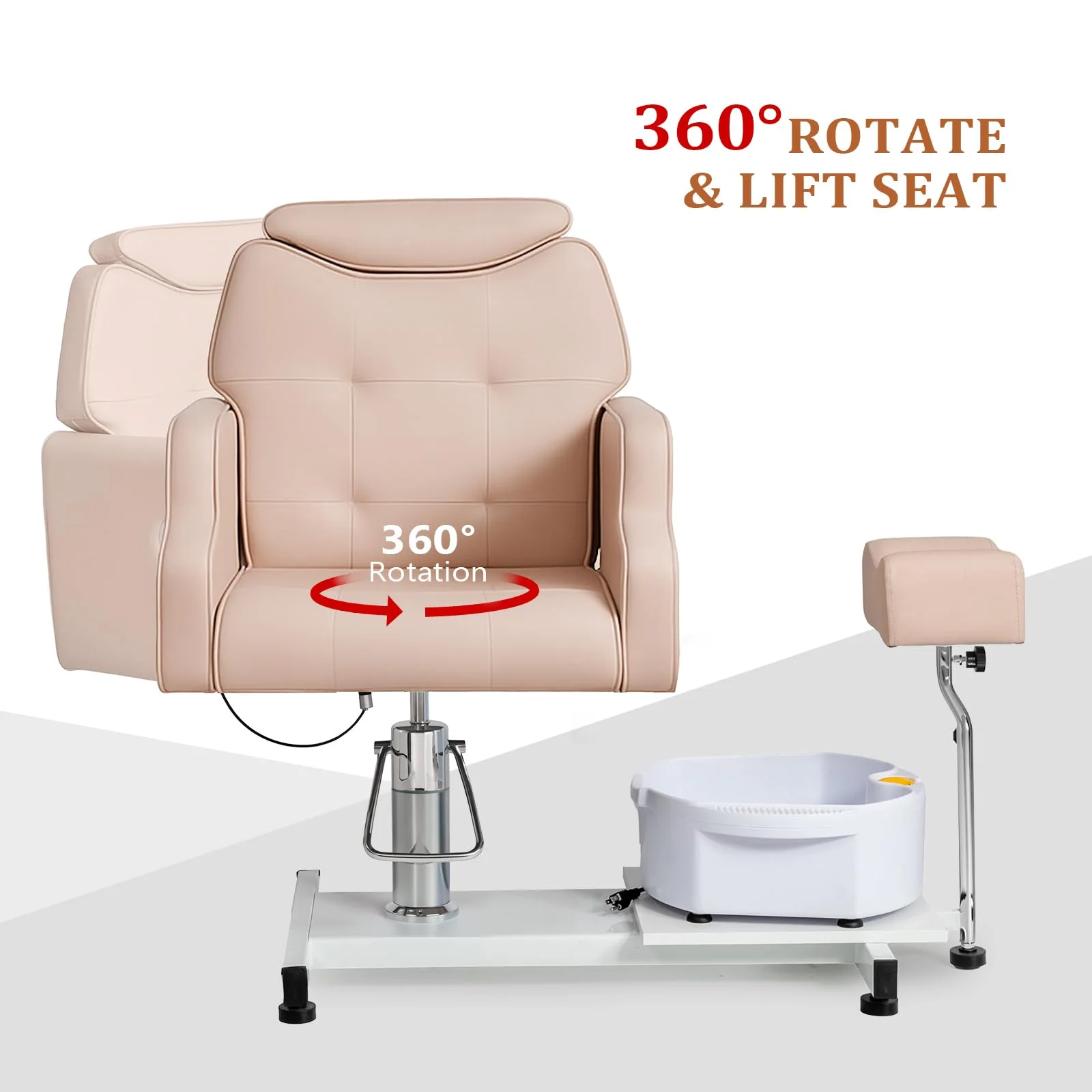 OmySalon PCM-WB 360° Rotation Hydraulic Pedicure Chair with Bubble Massage Foot Bath & Rolling Stool - Image 20