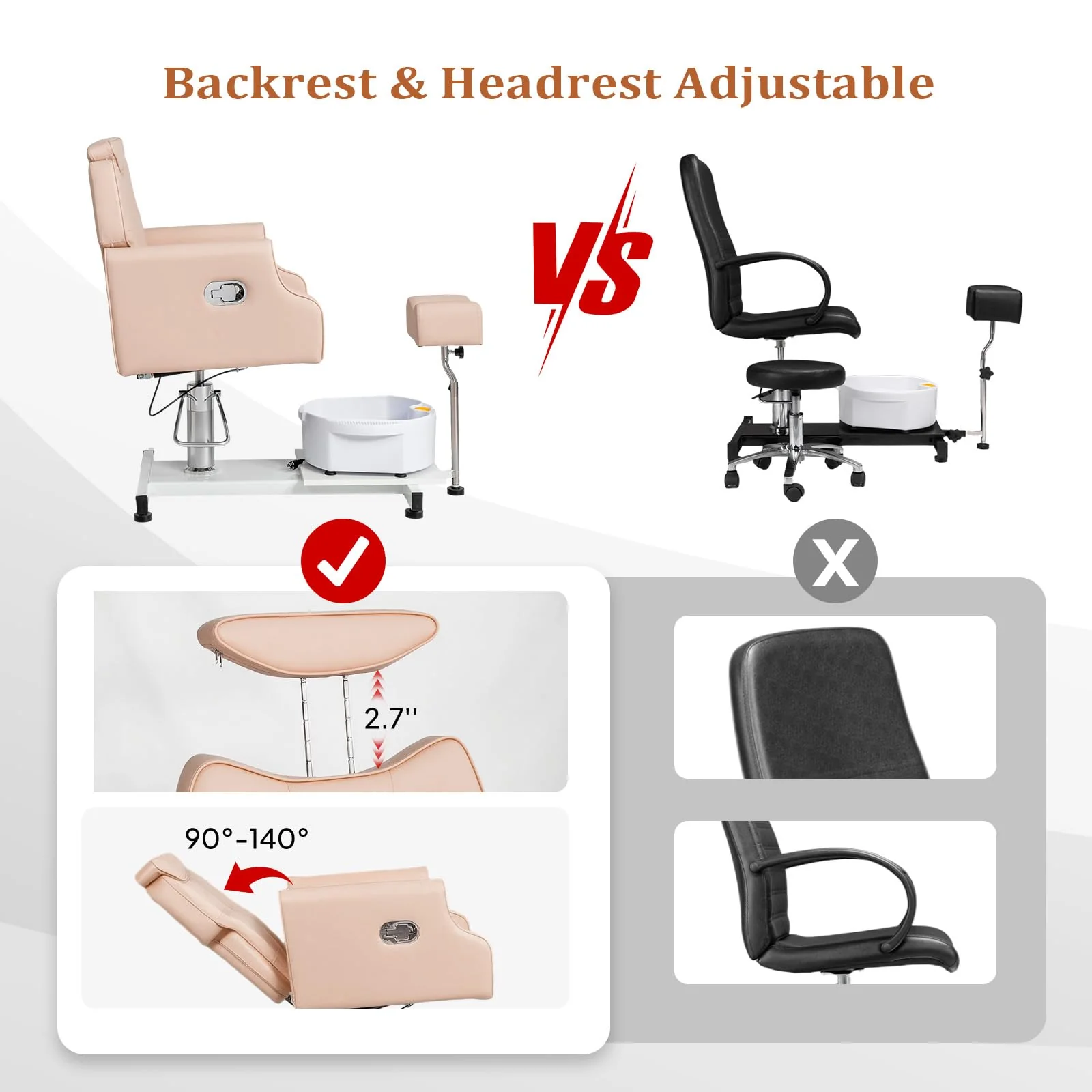 OmySalon PCM-WB 360° Rotation Hydraulic Pedicure Chair with Bubble Massage Foot Bath & Rolling Stool - Image 21