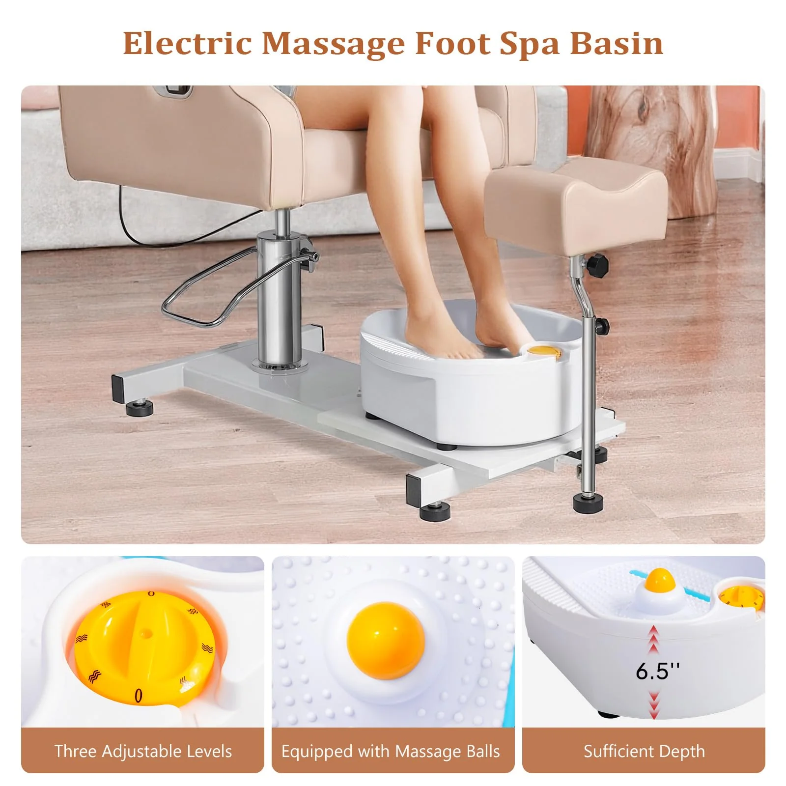 OmySalon PCM-WB 360° Rotation Hydraulic Pedicure Chair with Bubble Massage Foot Bath & Rolling Stool - Image 23