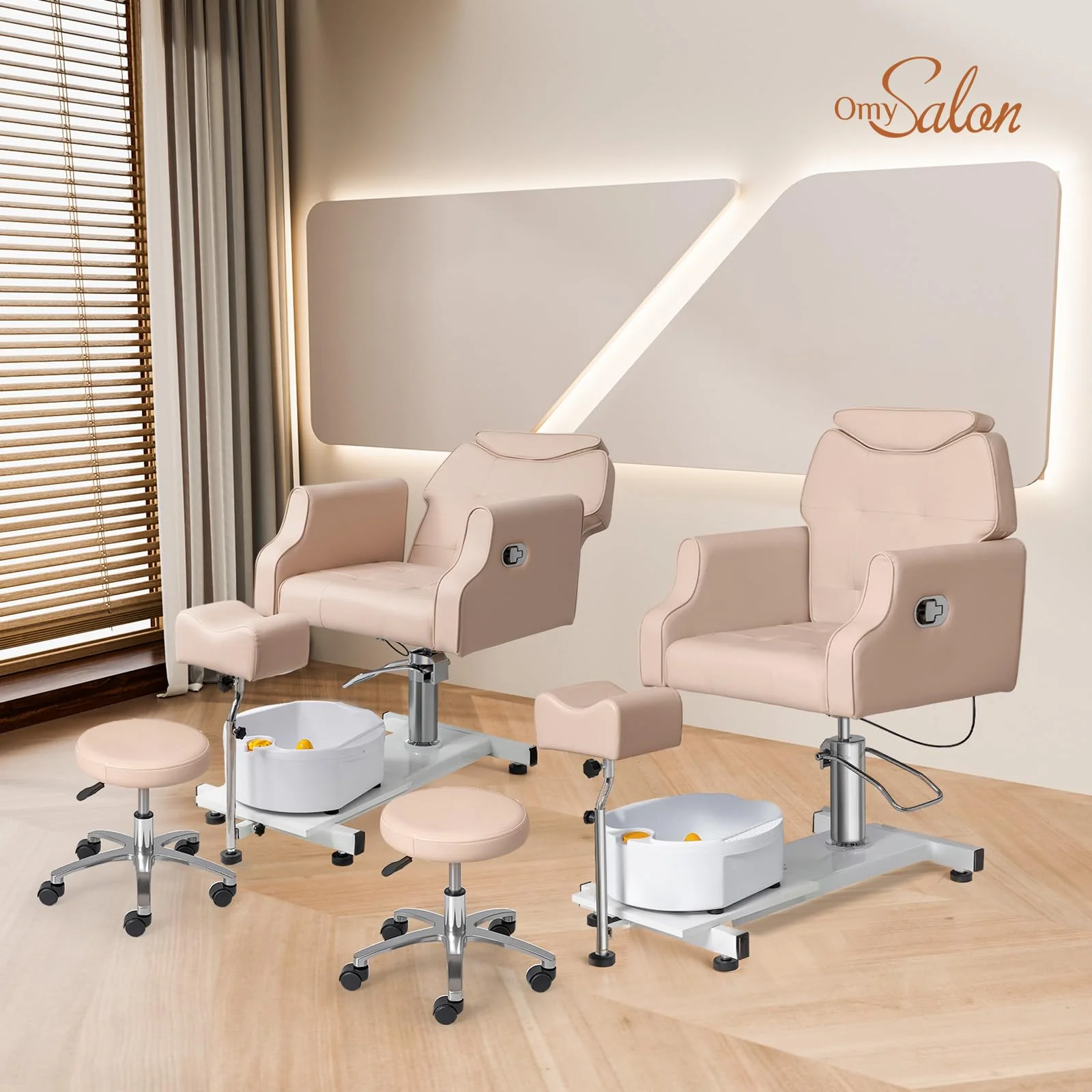 OmySalon PCM-WB 360° Rotation Hydraulic Pedicure Chair with Bubble Massage Foot Bath & Rolling Stool - Image 24