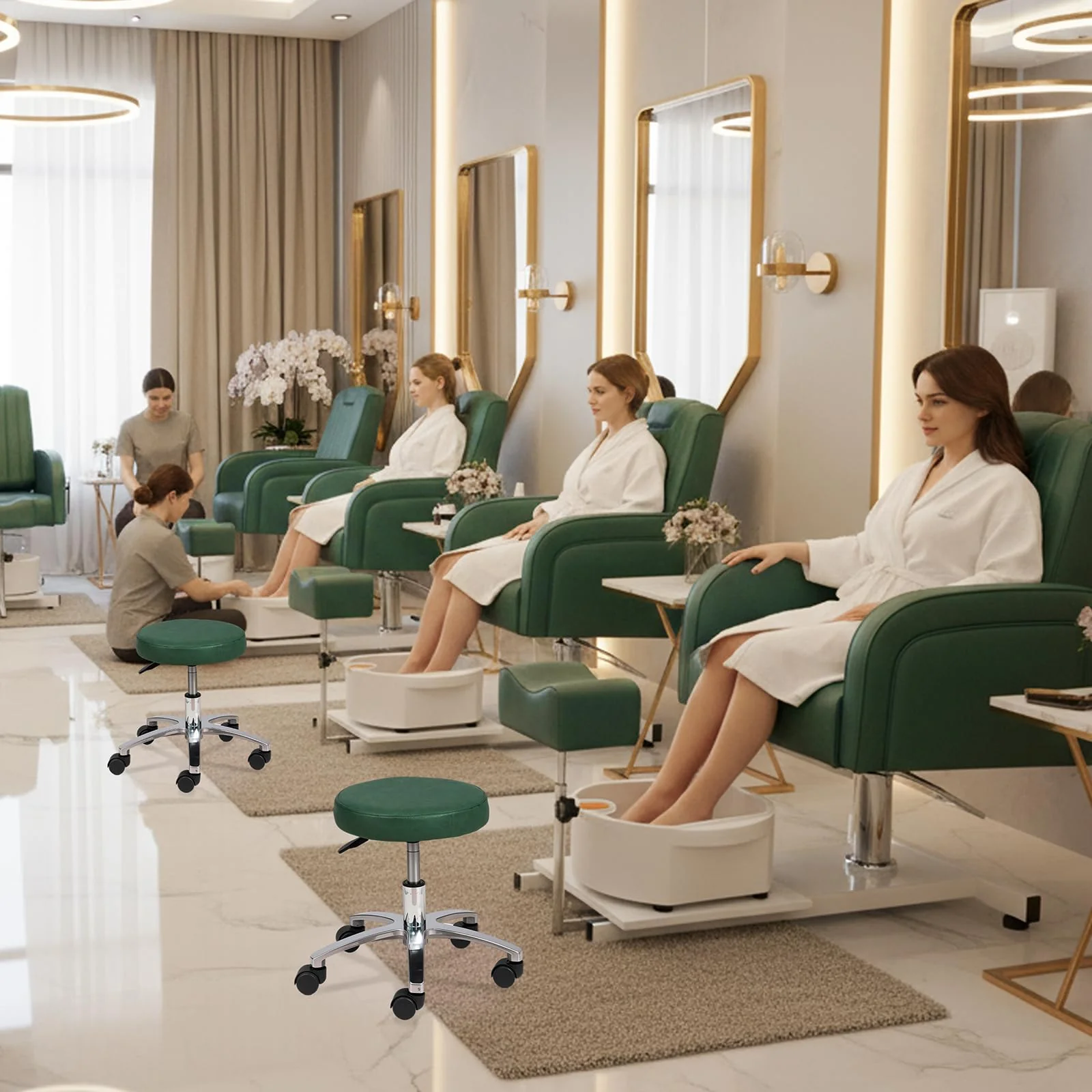OmySalon PCM-WB 360° Rotation Hydraulic Pedicure Spa Chair with Bubble Foot Bath & Rolling Stool - Image 4