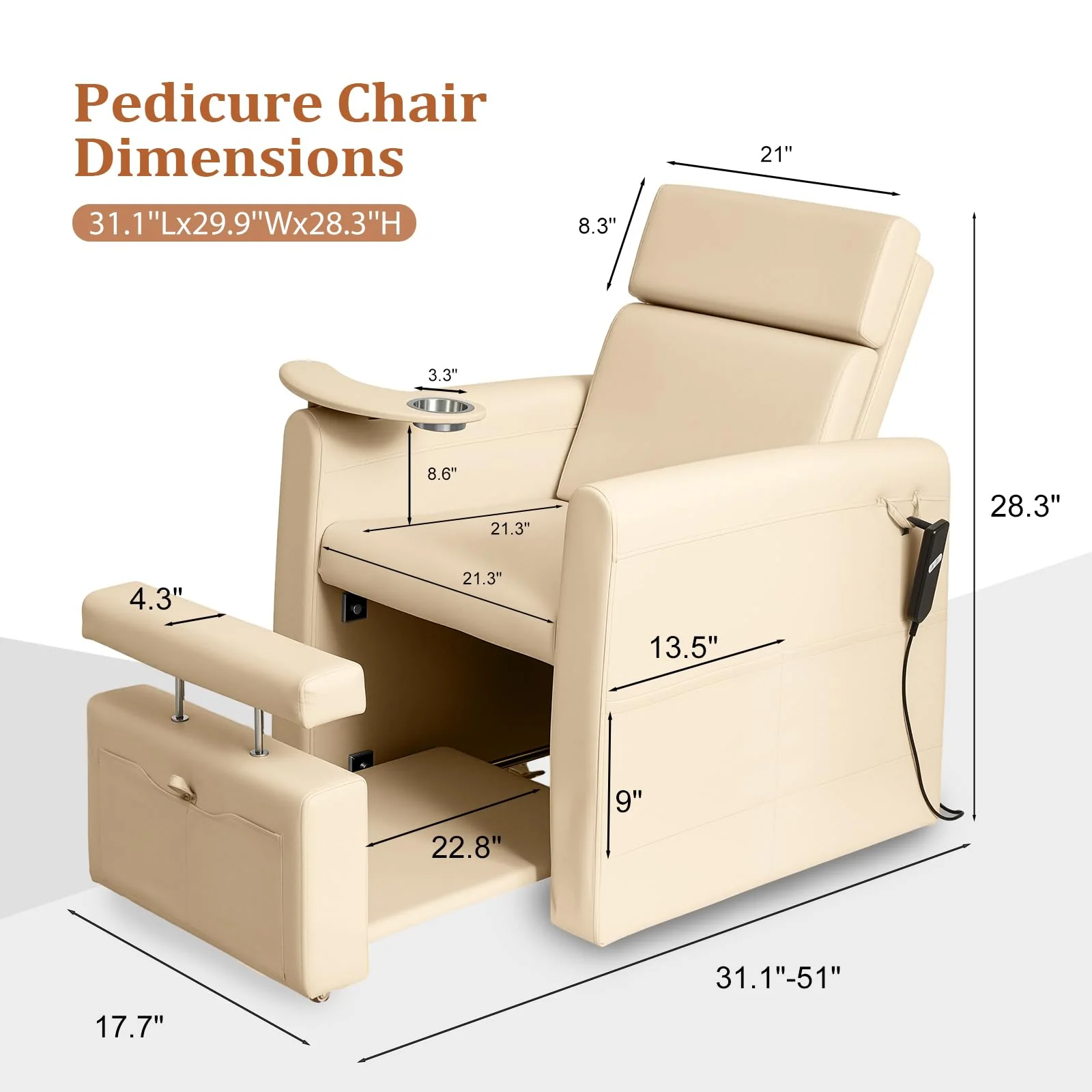 OmySalon PCE-WR Professional Full-Floor Support Electric Pedicure Chair with Adjustable Backrest & Hidden Storage Platfo - Image 12