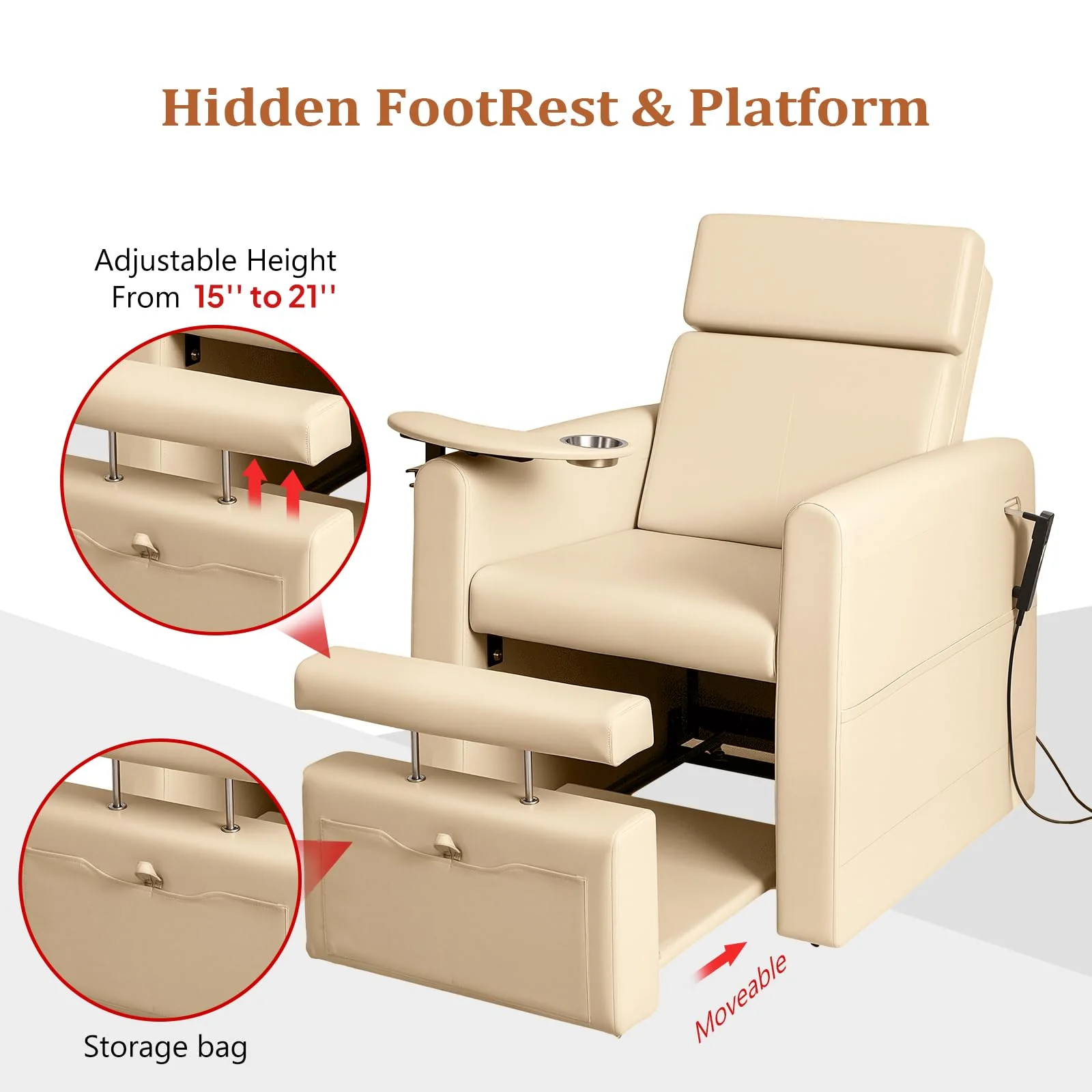 OmySalon PCE-WR Professional Full-Floor Support Electric Pedicure Chair with Adjustable Backrest & Hidden Storage Platfo - Image 15