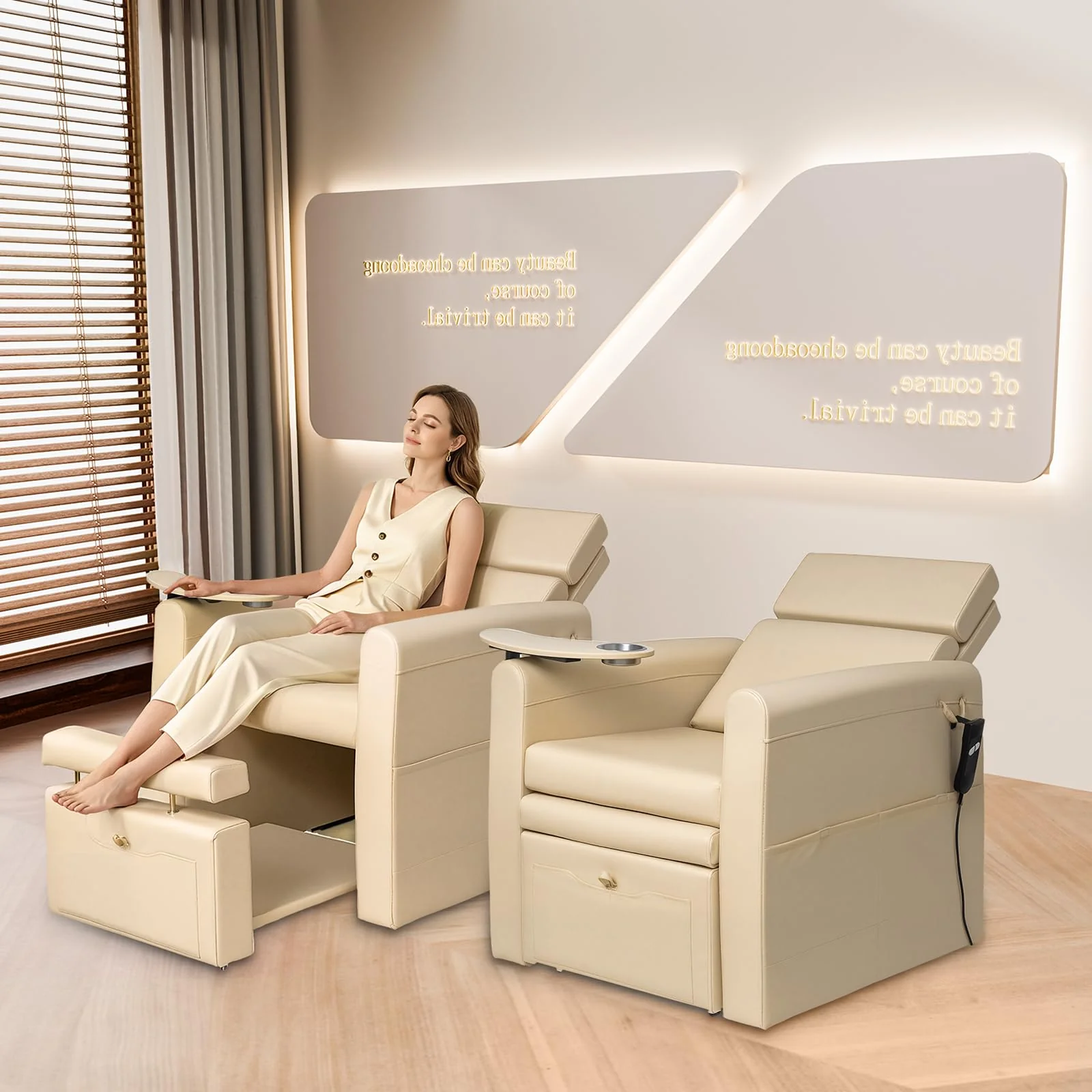 OmySalon PCE-WR Professional Full-Floor Support Electric Pedicure Chair with Adjustable Backrest & Hidden Storage Platfo - Image 18