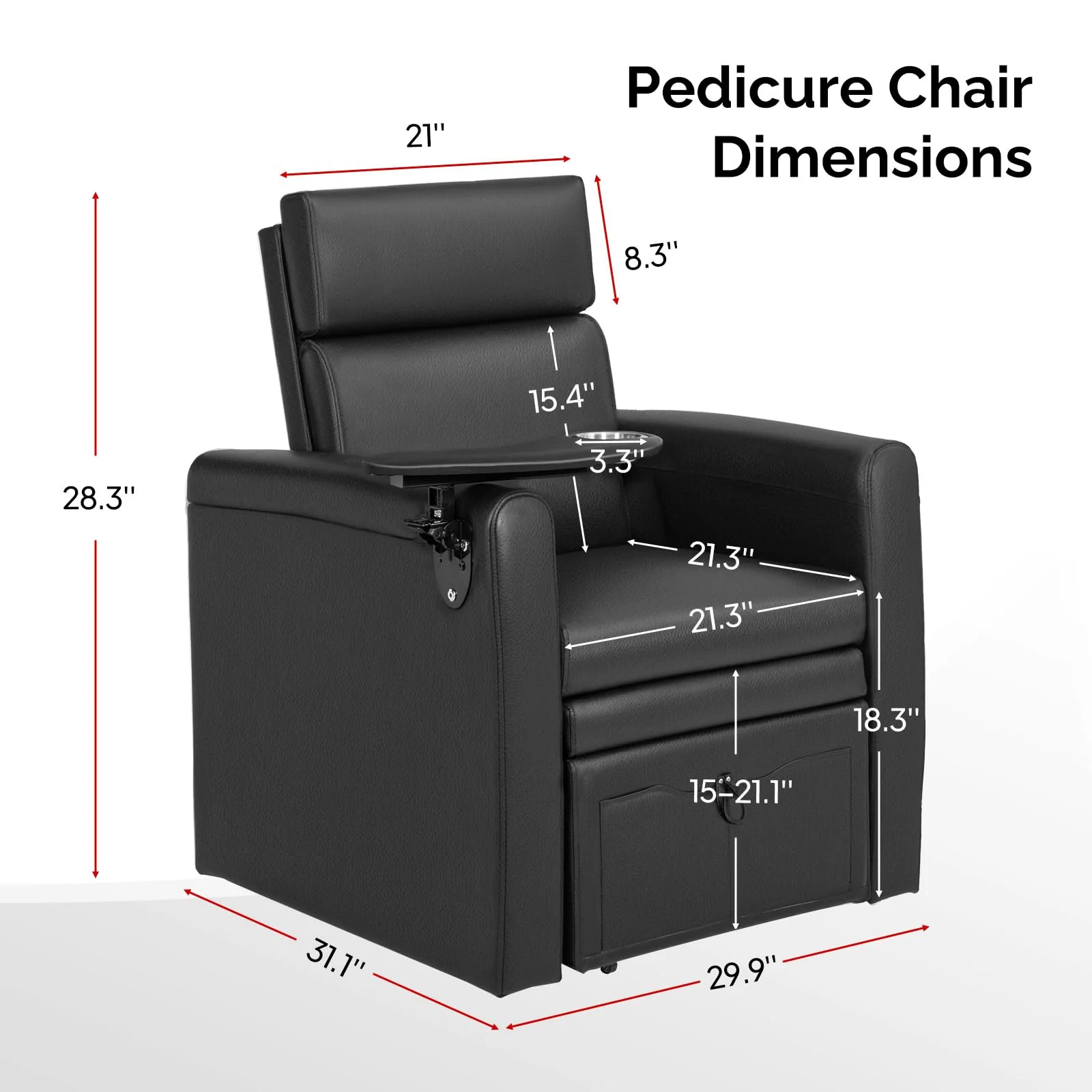 OmySalon PCE-WR Professional Full-Floor Support Electric Pedicure Chair with Adjustable Backrest & Hidden Storage Platfo - Image 3
