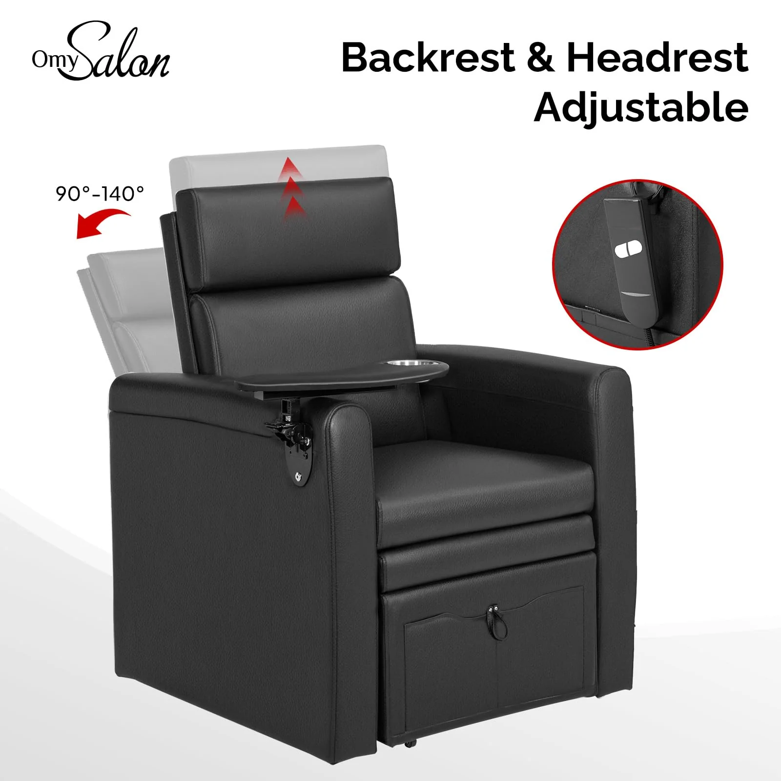 OmySalon PCE-WR Professional Full-Floor Support Electric Pedicure Chair with Adjustable Backrest & Hidden Storage Platfo - Image 4