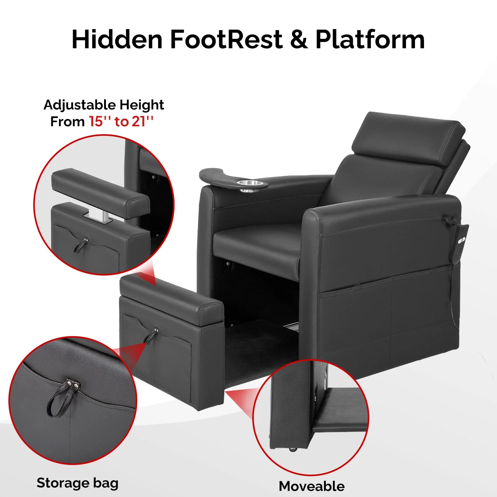 OmySalon PCE-WR Professional Full-Floor Support Electric Pedicure Chair with Adjustable Backrest & Hidden Storage Platfo - Image 7
