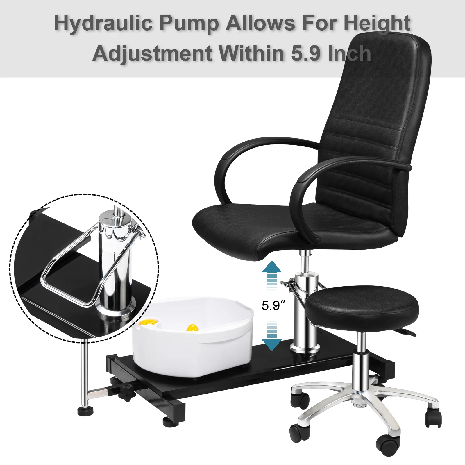 OmySalon PUS-01 Hydraulic Pedicure Chair with Adjustable Foot Rest & Bubble Massage Foot Bath & Rolling Stool - Image 13