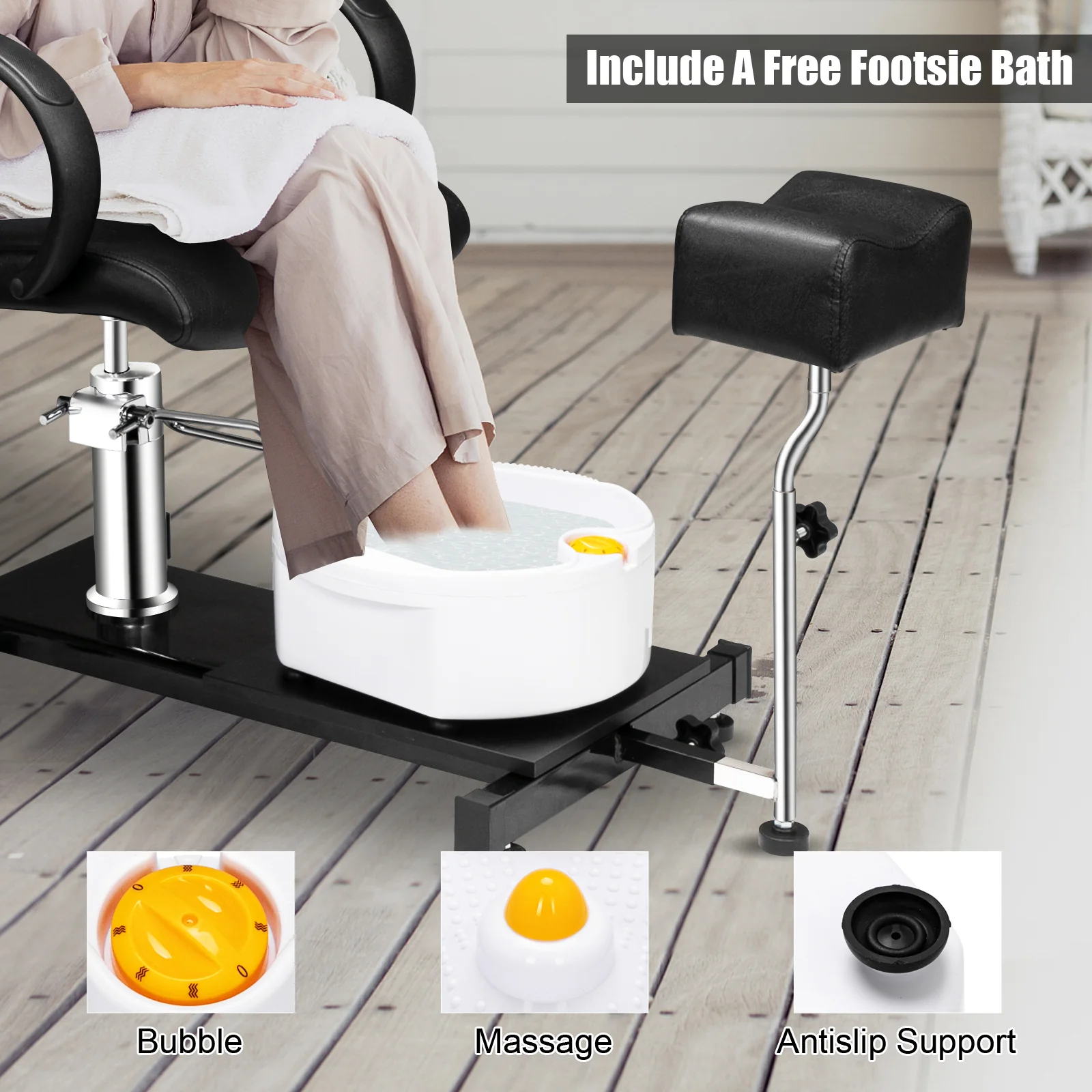 OmySalon PUS-01 Hydraulic Pedicure Chair with Adjustable Foot Rest & Bubble Massage Foot Bath & Rolling Stool - Image 14