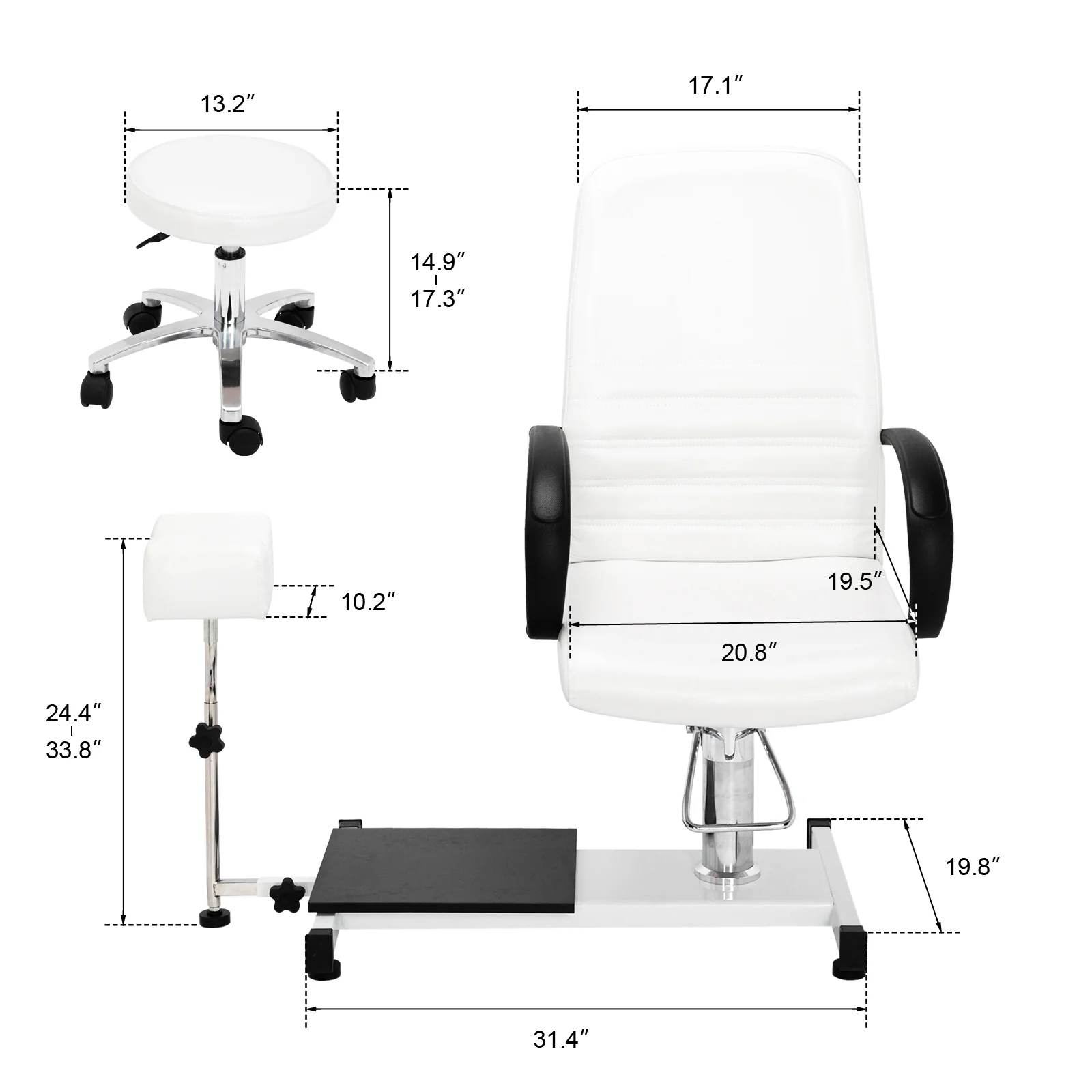 OmySalon PUS-01 Hydraulic Pedicure Chair with Adjustable Foot Rest & Bubble Massage Foot Bath & Rolling Stool - Image 9