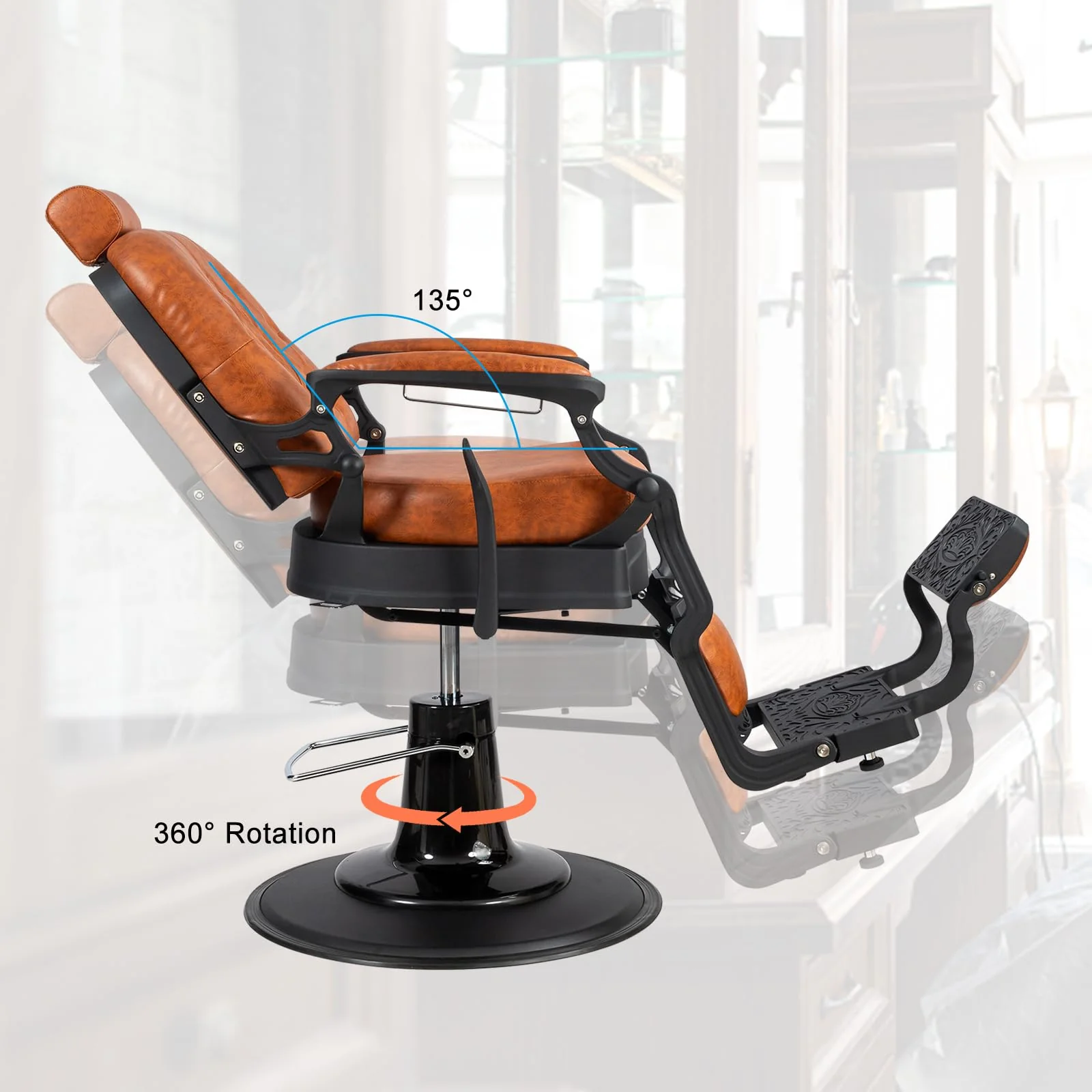 OmySalon PH701 Vintage Style Heavy Duty Hydraulic Recline Square Backrest Barber Chair - Image 3