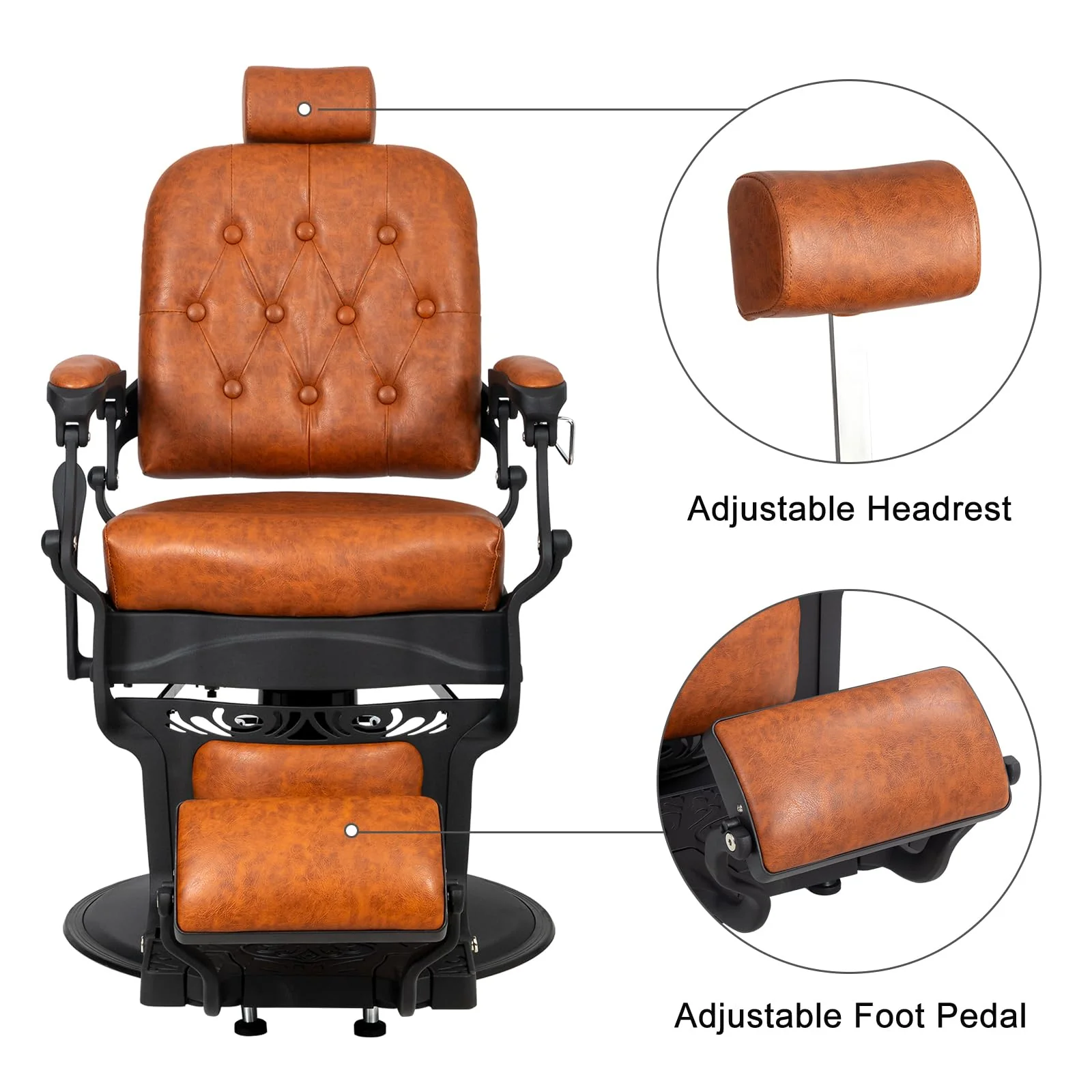 OmySalon PH701 Vintage Style Heavy Duty Hydraulic Recline Square Backrest Barber Chair - Image 4