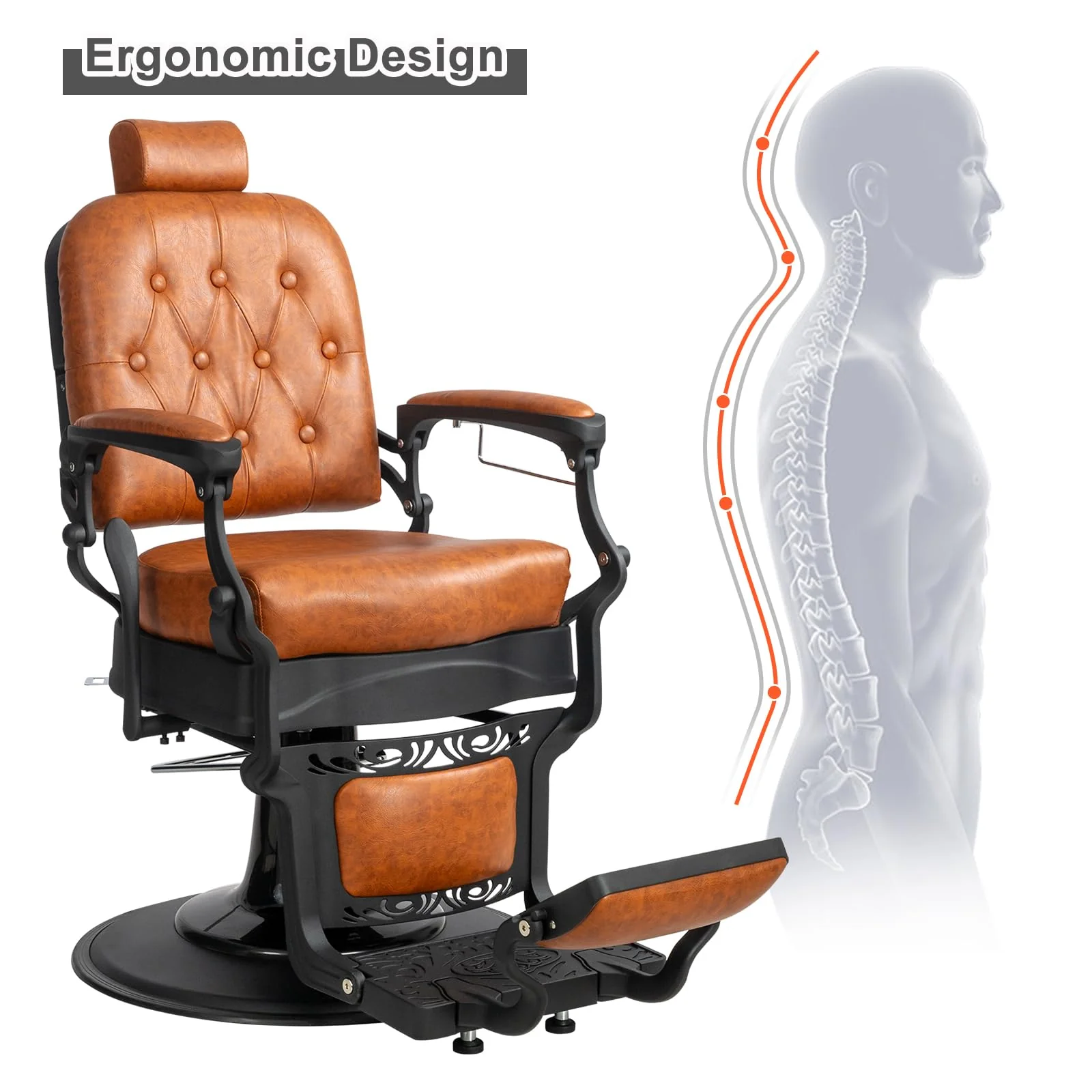 OmySalon PH701 Vintage Style Heavy Duty Hydraulic Recline Square Backrest Barber Chair - Image 6