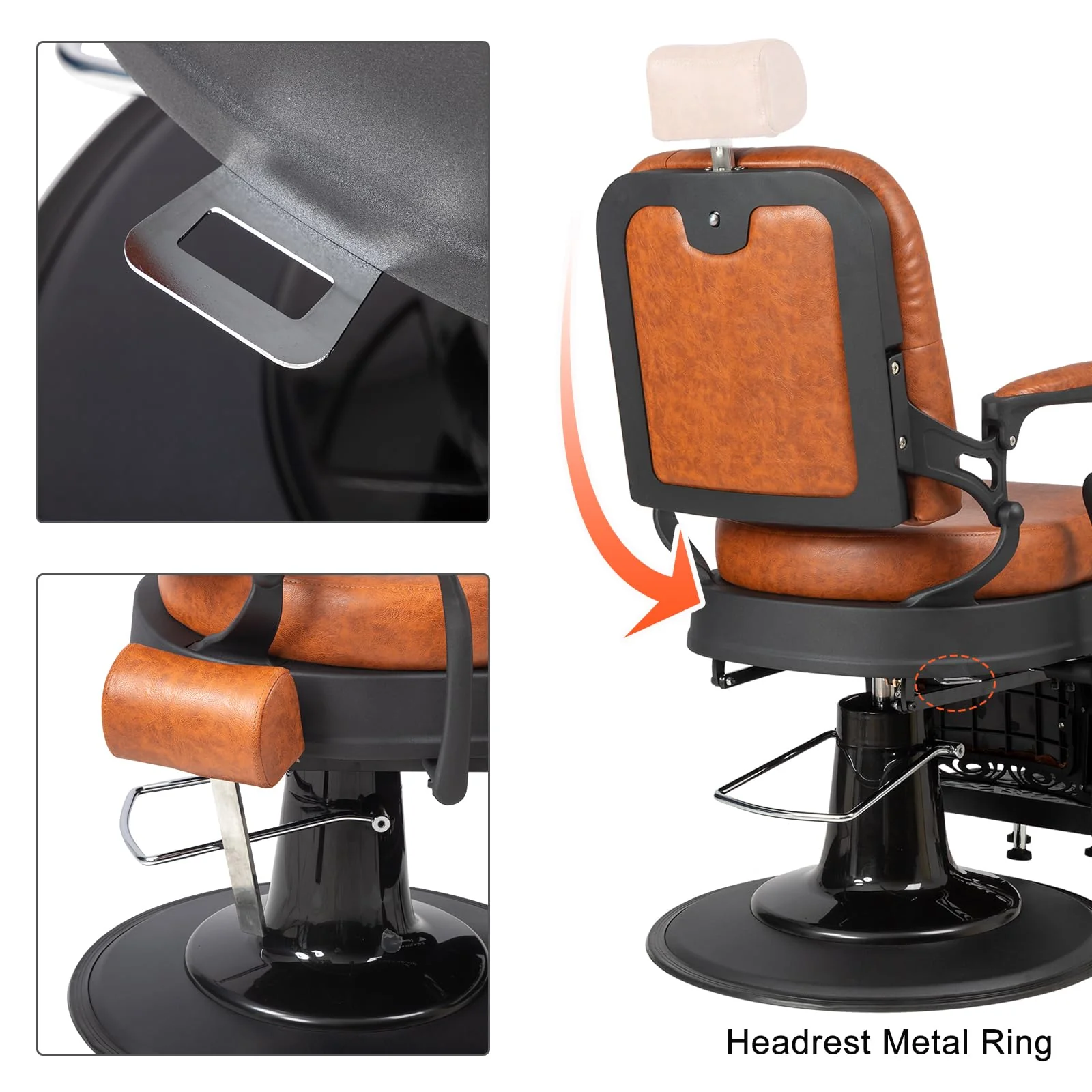 OmySalon PH701 Vintage Style Heavy Duty Hydraulic Recline Square Backrest Barber Chair - Image 7
