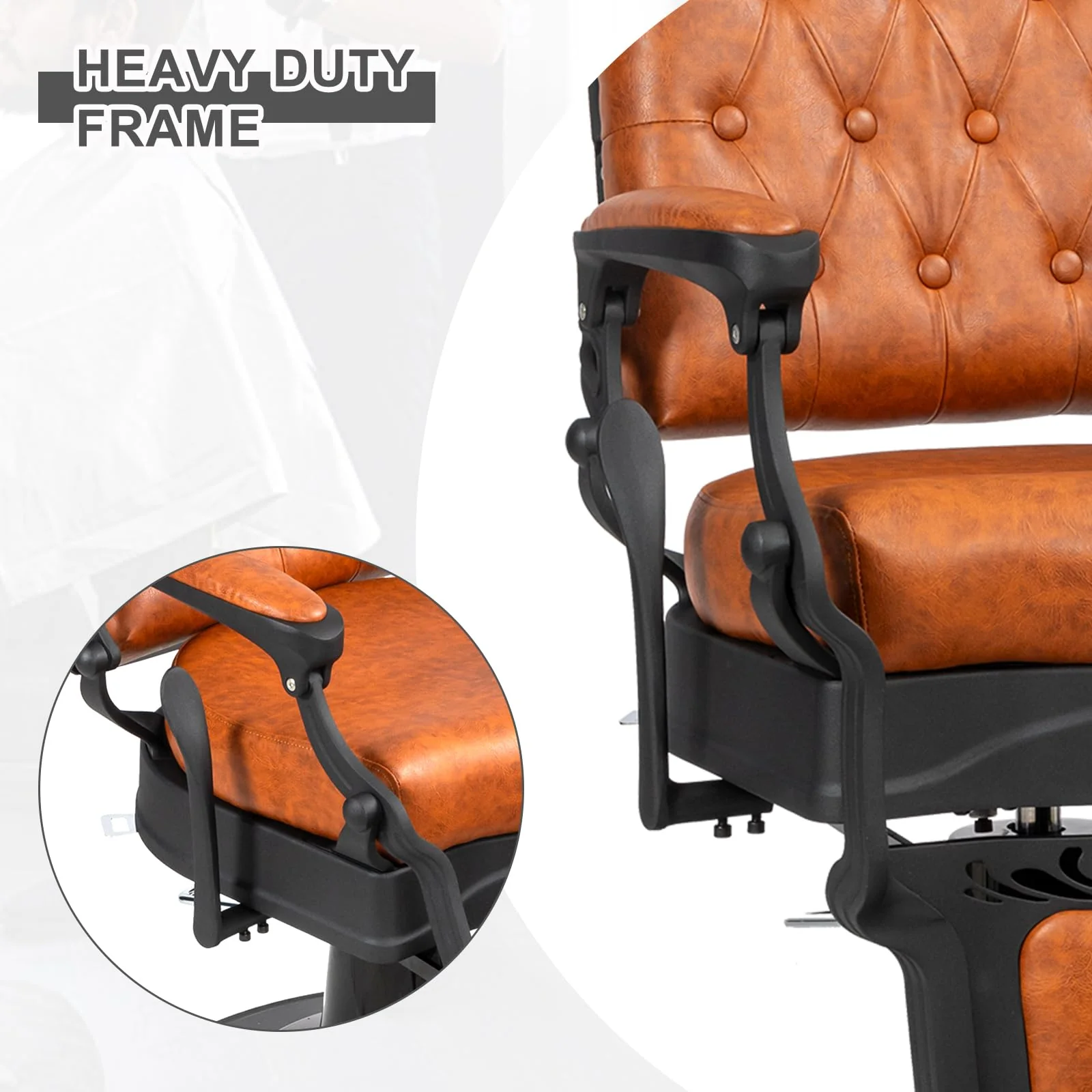OmySalon PH701 Vintage Style Heavy Duty Hydraulic Recline Square Backrest Barber Chair - Image 9