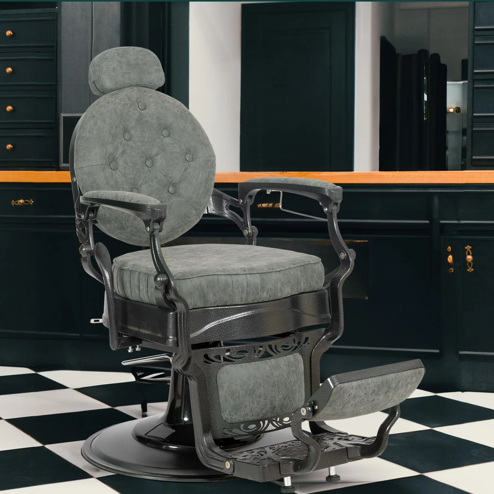 OmySalon PH697 Vintage Style Heavy Duty Hydraulic Recline Barber Chair - Image 2