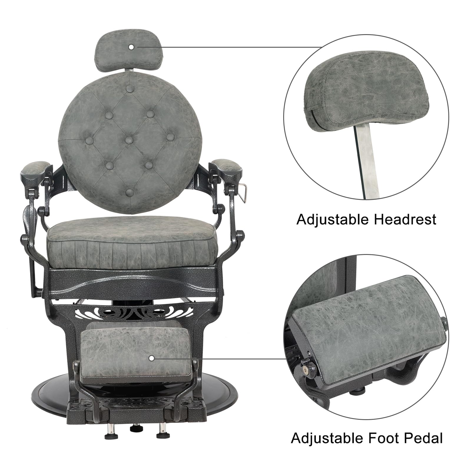 OmySalon PH697 Vintage Style Heavy Duty Hydraulic Recline Barber Chair - Image 3
