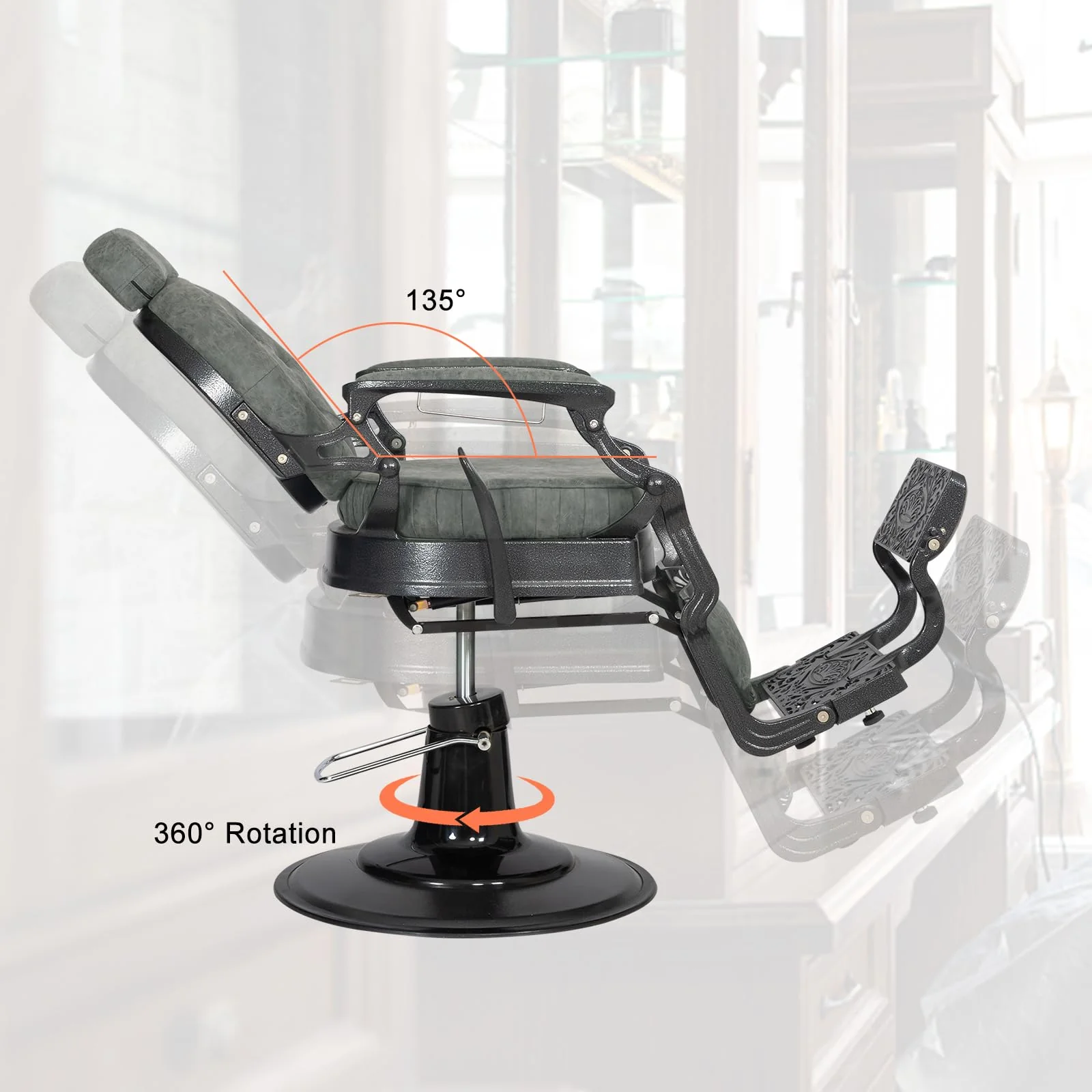 OmySalon PH697 Vintage Style Heavy Duty Hydraulic Recline Barber Chair - Image 6