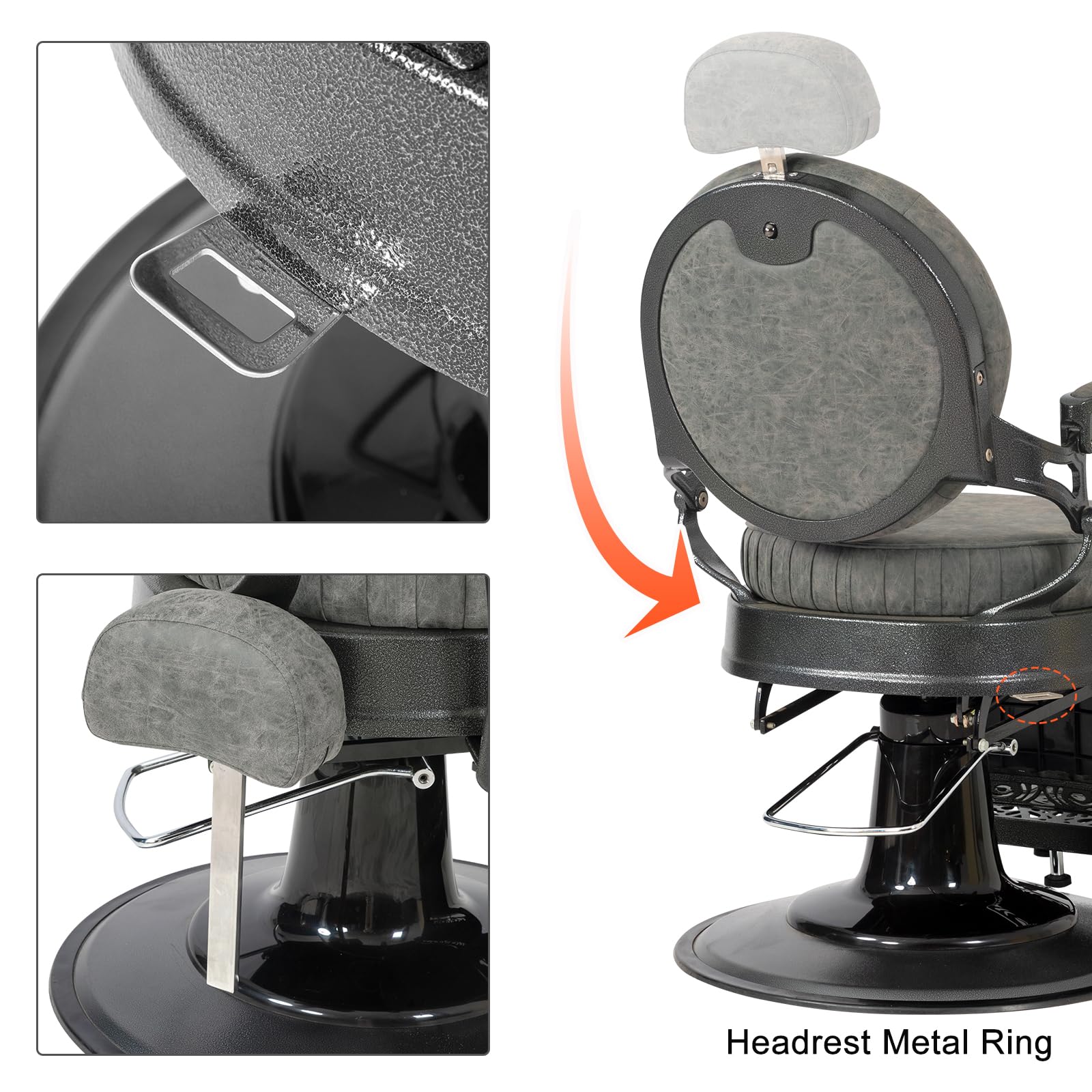 OmySalon PH697 Vintage Style Heavy Duty Hydraulic Recline Barber Chair - Image 7