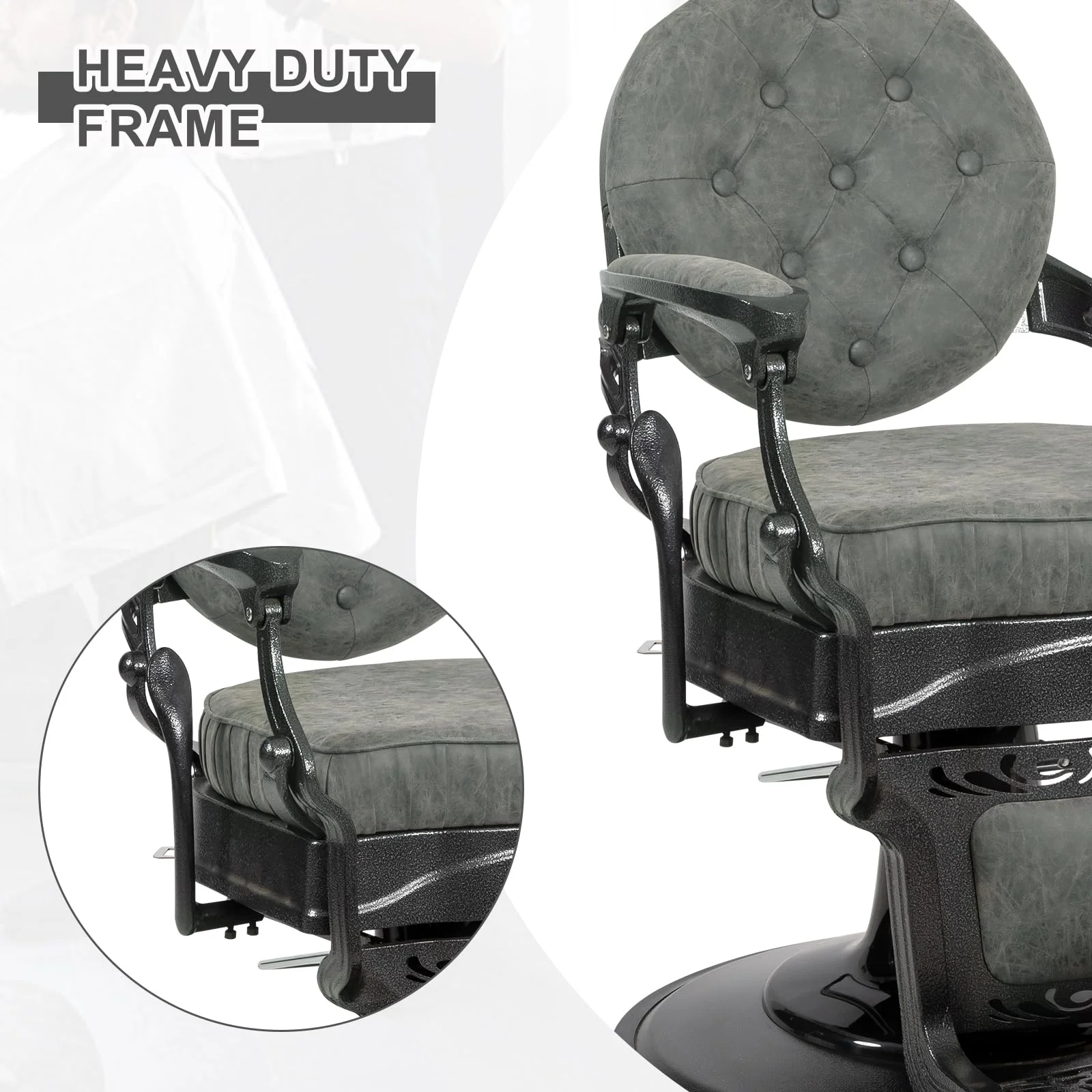 OmySalon PH697 Vintage Style Heavy Duty Hydraulic Recline Barber Chair - Image 9
