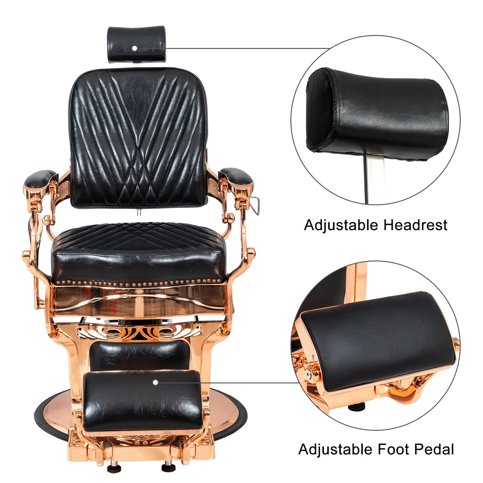 OmySalon PH699 Vintage Style Heavy Duty Hydraulic Recline Square Twill Backrest Barber Chair - Image 3
