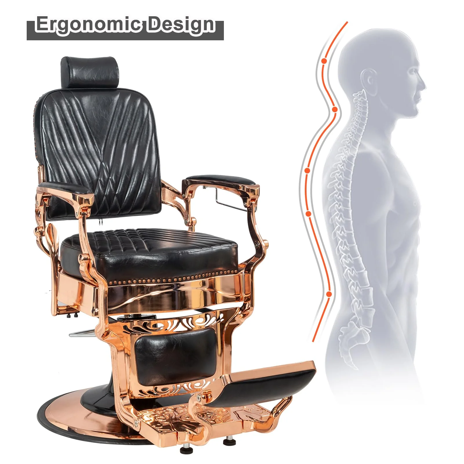 OmySalon PH699 Vintage Style Heavy Duty Hydraulic Recline Square Twill Backrest Barber Chair - Image 4