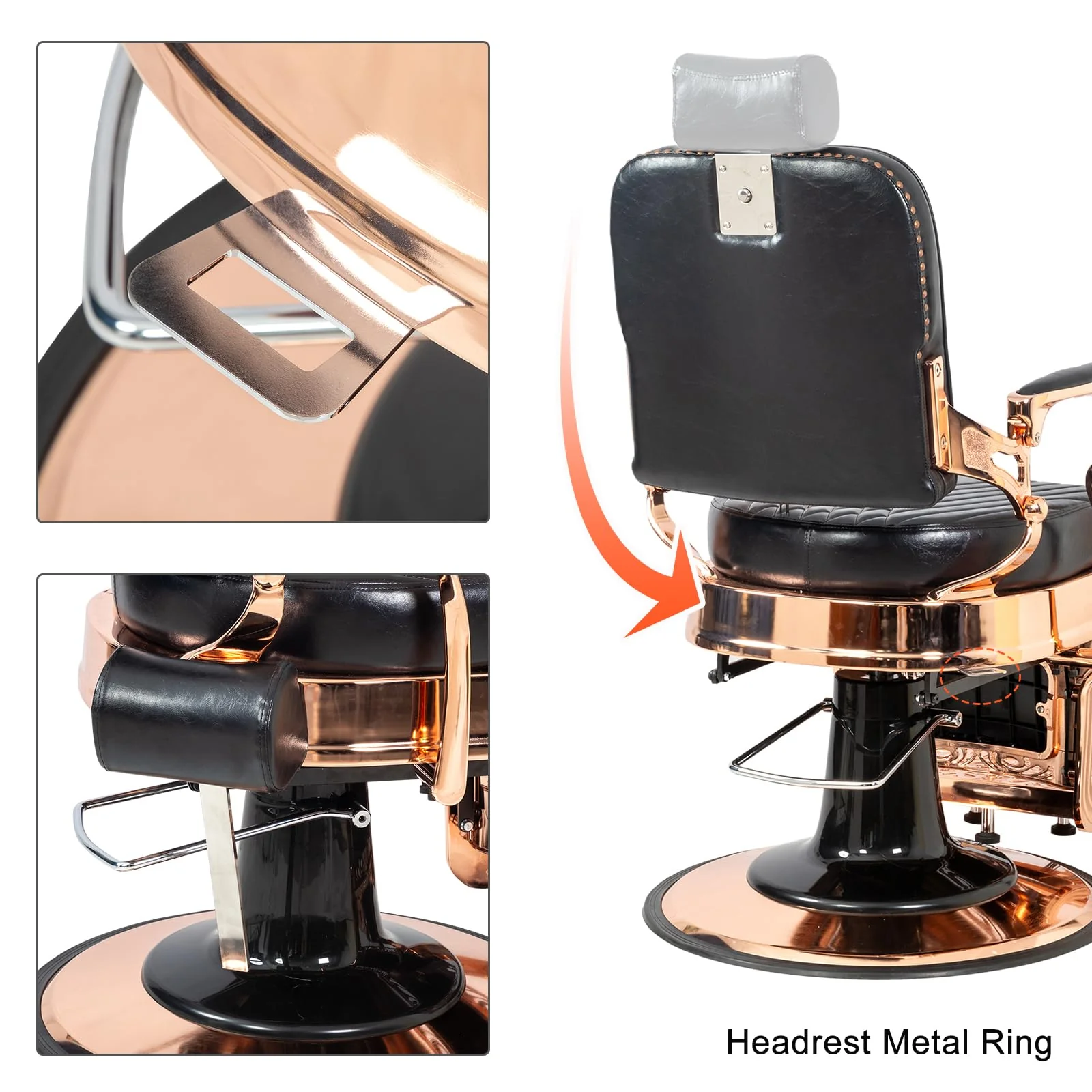 OmySalon PH699 Vintage Style Heavy Duty Hydraulic Recline Square Twill Backrest Barber Chair - Image 7