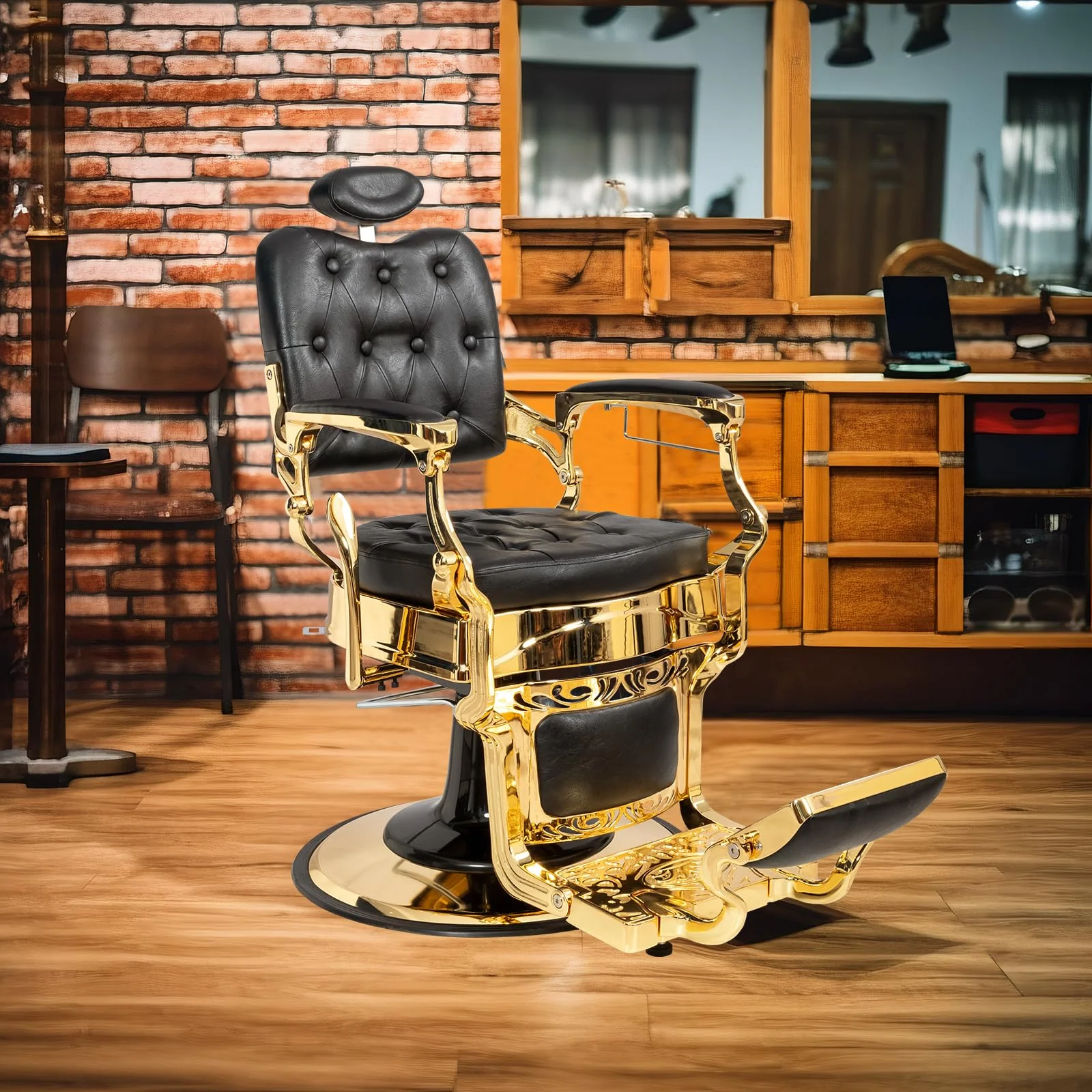 OmySalon PH705 Vintage Style Heavy Duty Hydraulic Recline Square Backrest Barber Chair - Image 2