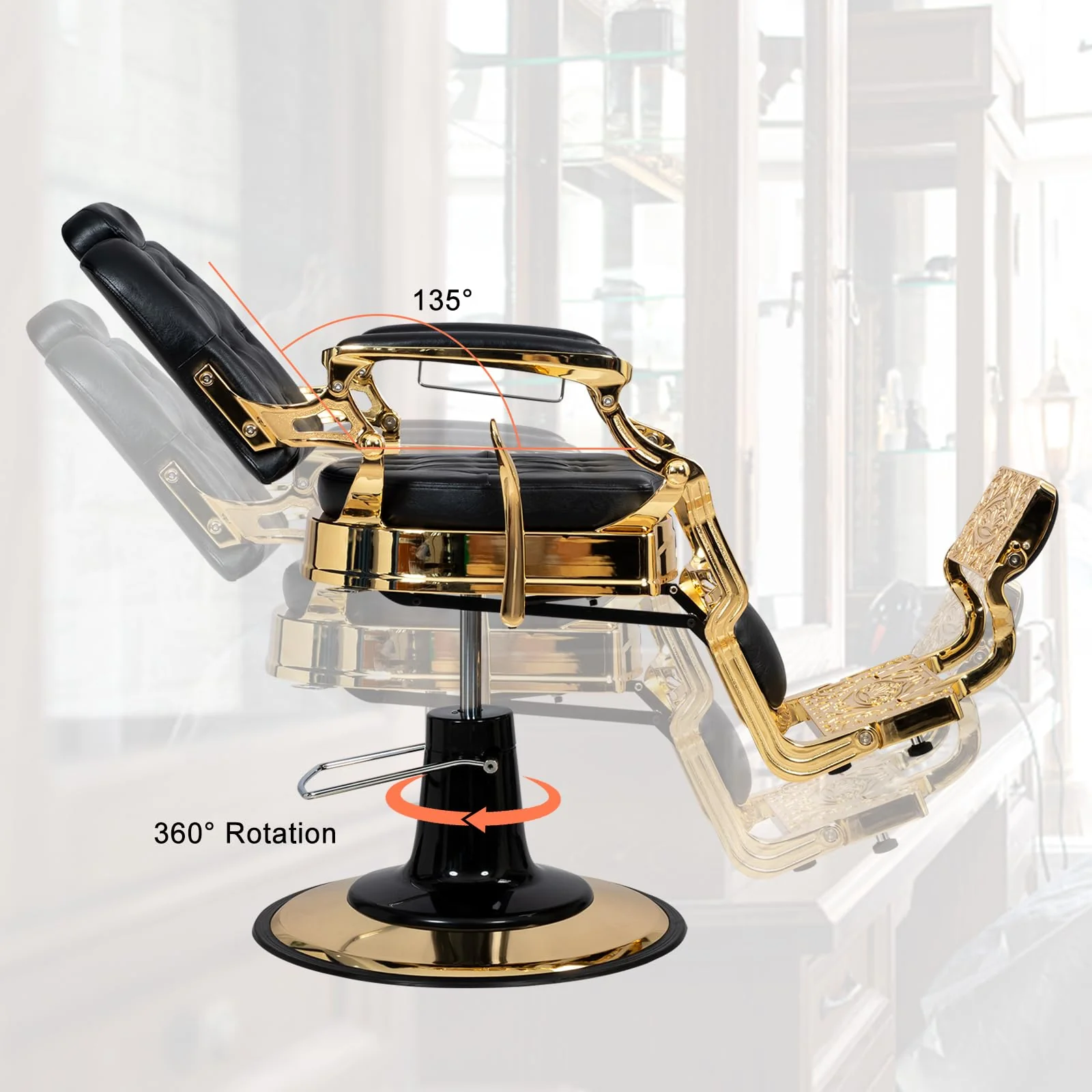 OmySalon PH705 Vintage Style Heavy Duty Hydraulic Recline Square Backrest Barber Chair - Image 3