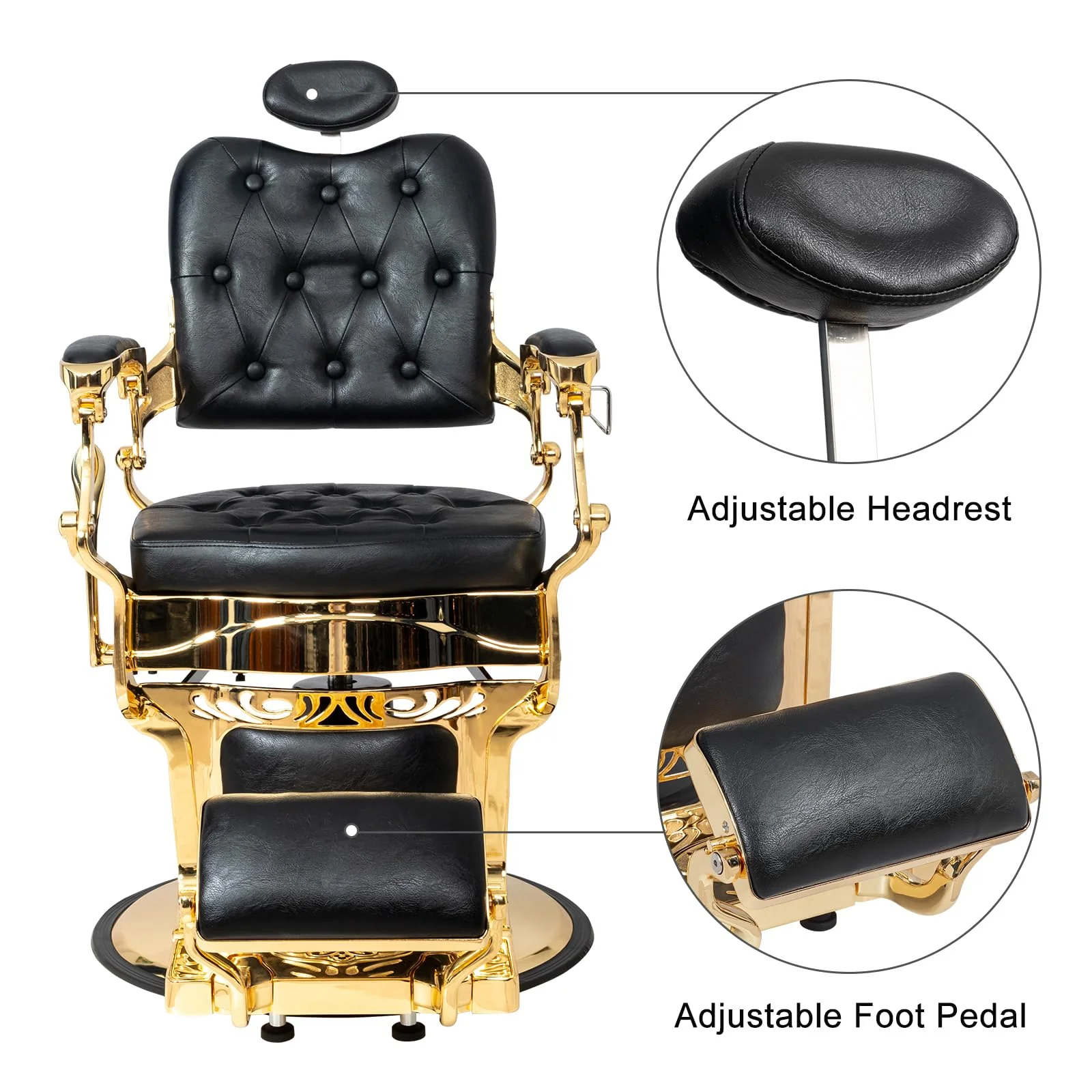 OmySalon PH705 Vintage Style Heavy Duty Hydraulic Recline Square Backrest Barber Chair - Image 4