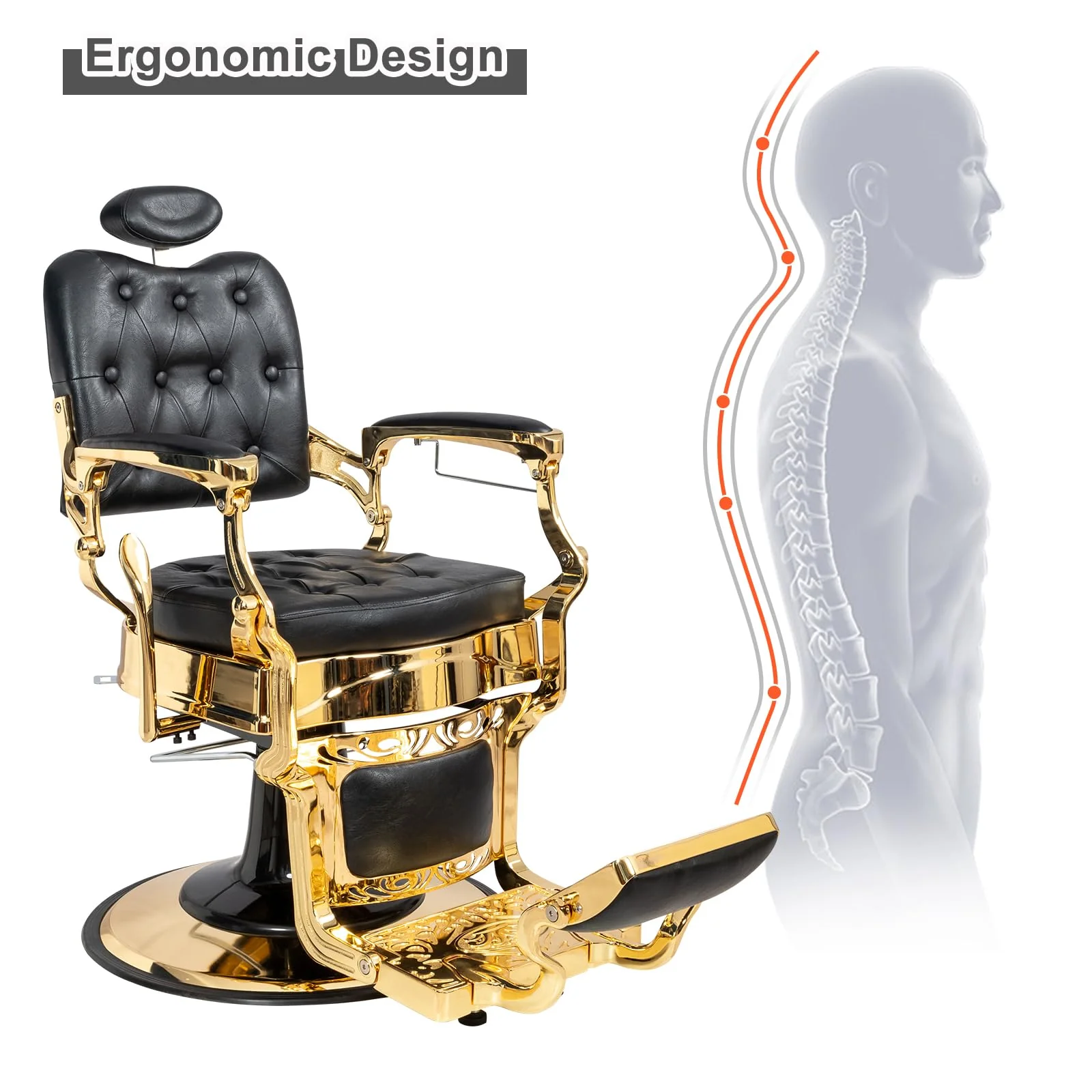 OmySalon PH705 Vintage Style Heavy Duty Hydraulic Recline Square Backrest Barber Chair - Image 5