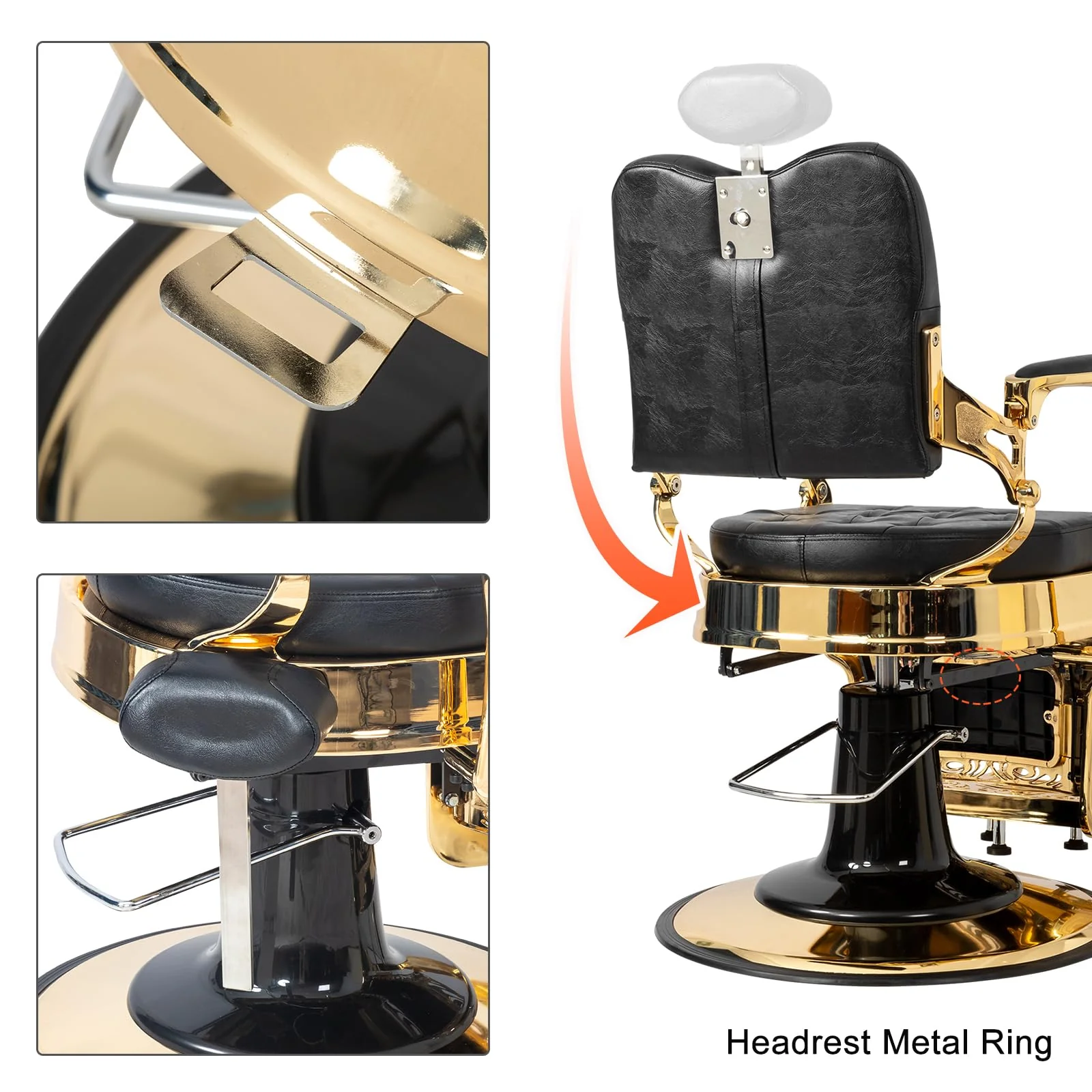 OmySalon PH705 Vintage Style Heavy Duty Hydraulic Recline Square Backrest Barber Chair - Image 7