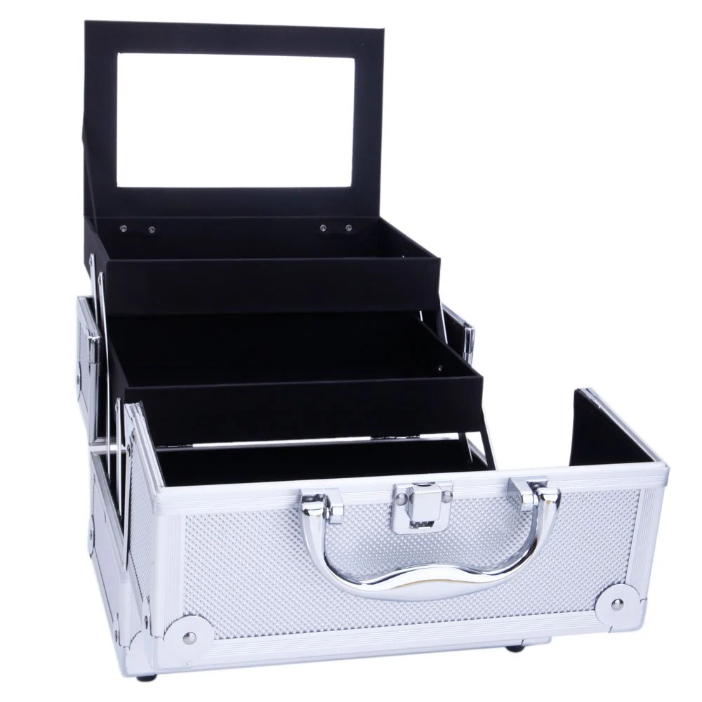 OmySalon SM-2176 Portable Handle Large Storage Lockable Cosmetic Makeup Train Case with Mirror Lock - Image 10